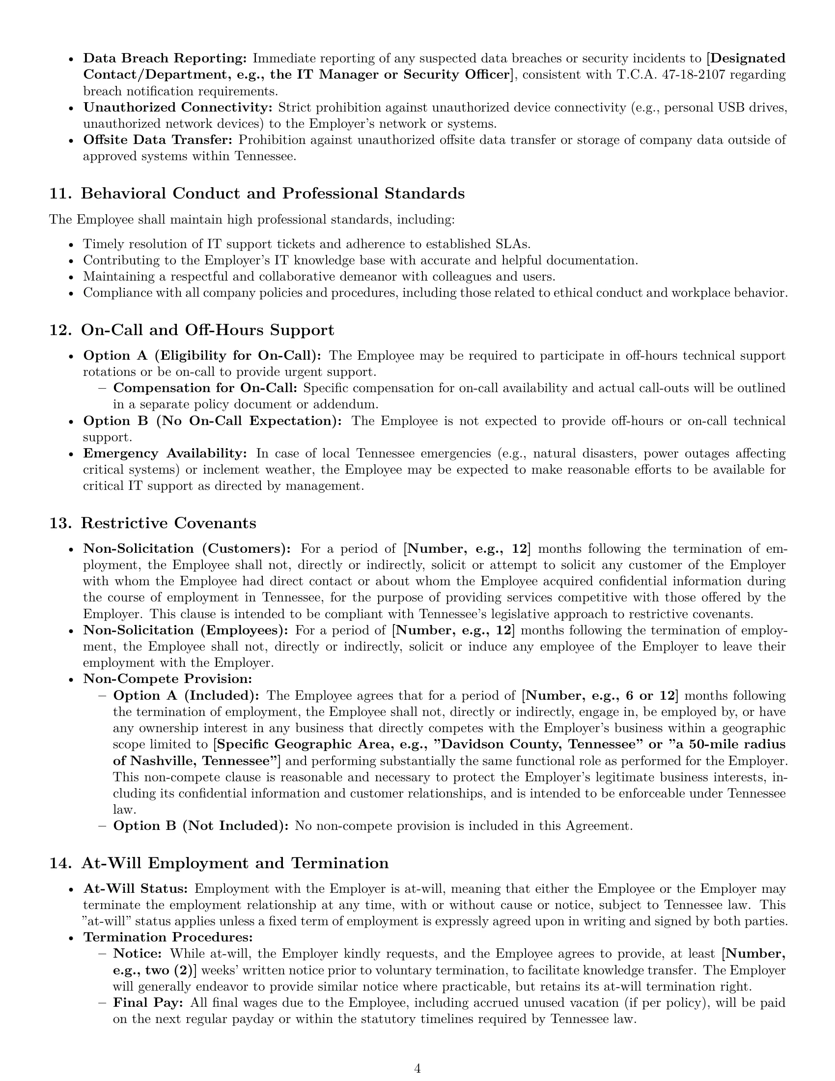 Preview page 4 of Pro Tennessee IT assistant employment contract template