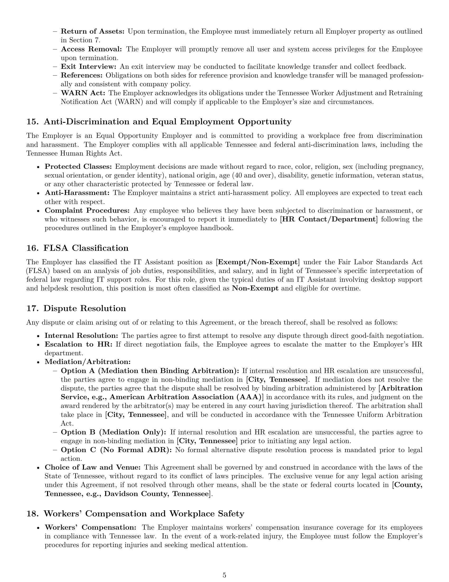 Preview page 5 of Pro Tennessee IT assistant employment contract template