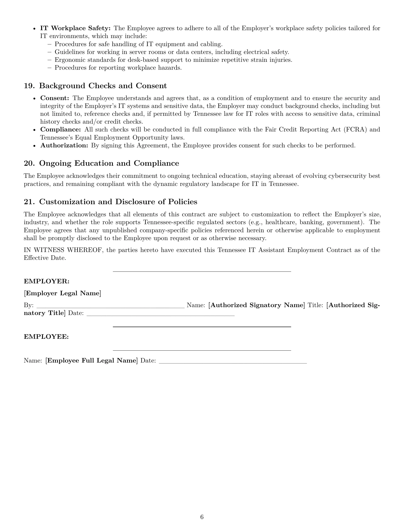 Preview page 6 of Pro Tennessee IT assistant employment contract template