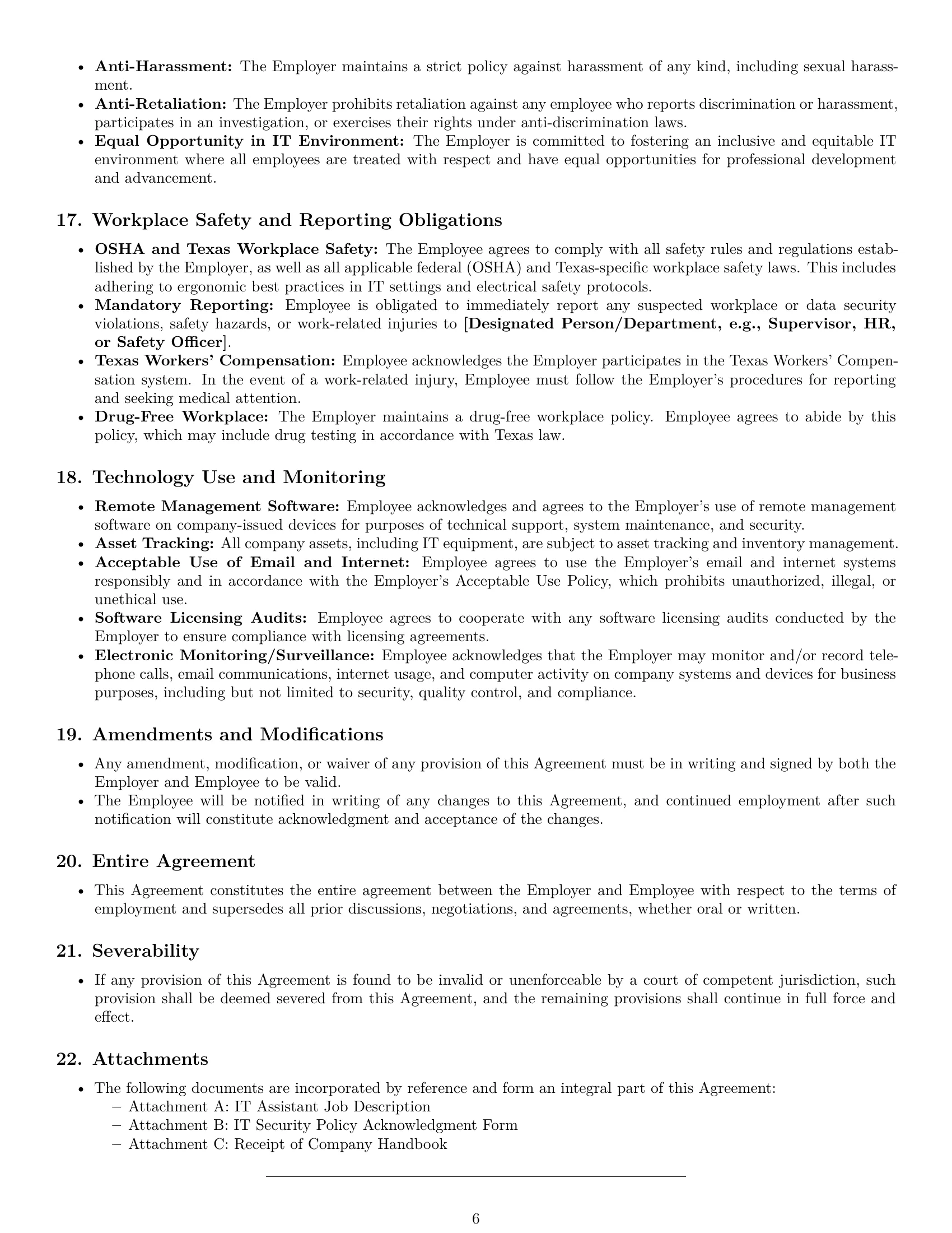 Preview page 6 of Pro Texas IT assistant employment contract template