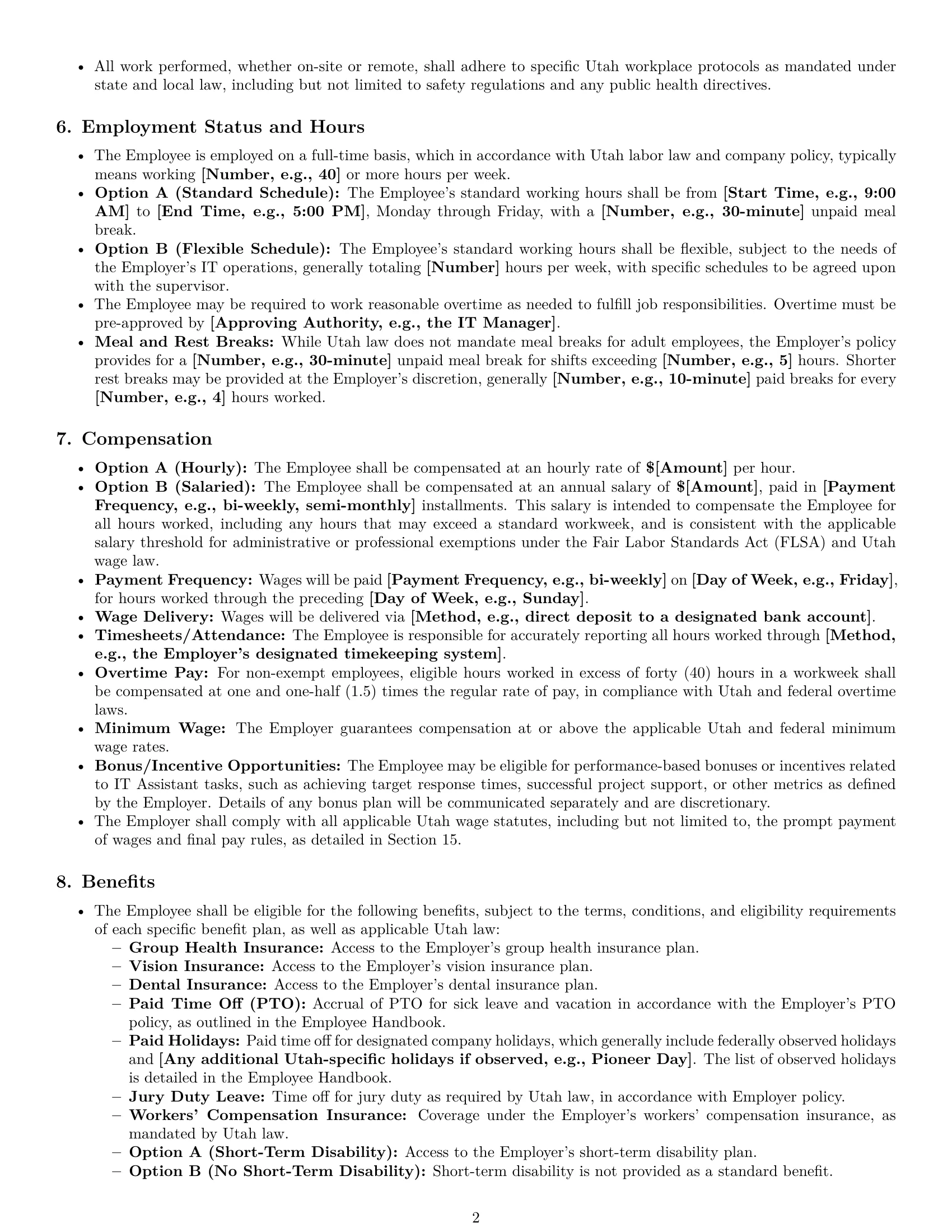Preview page 2 of Pro Utah IT assistant employment contract template