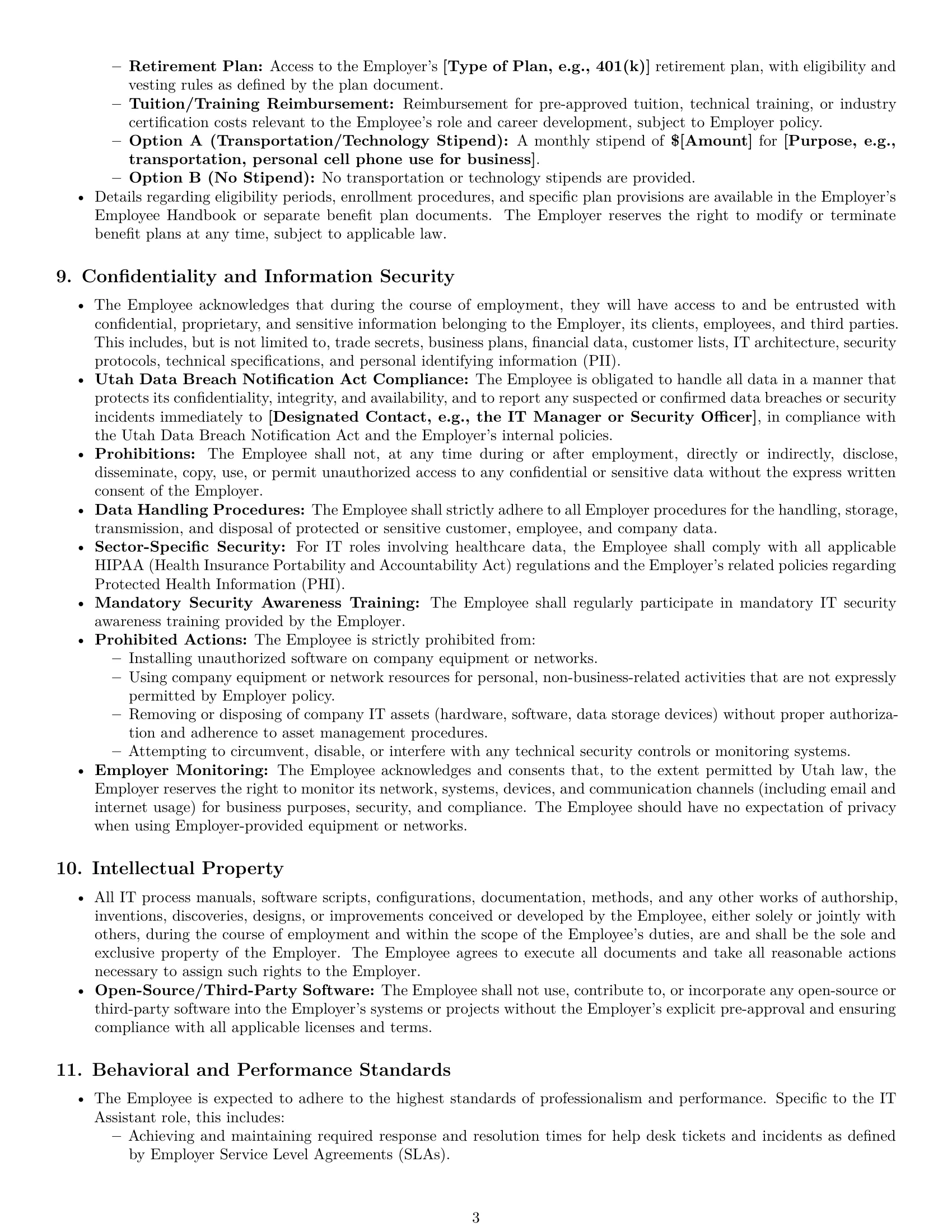 Preview page 3 of Pro Utah IT assistant employment contract template