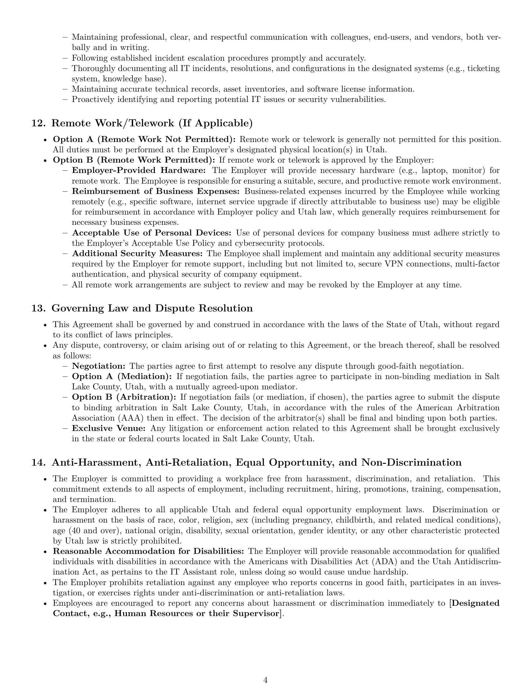Preview page 4 of Pro Utah IT assistant employment contract template