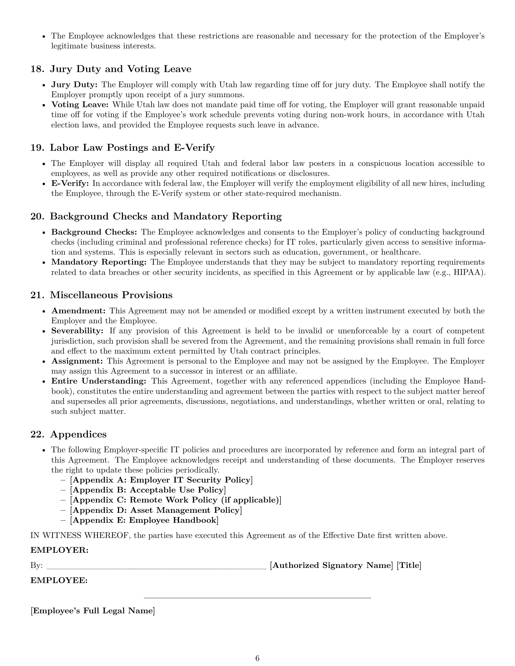 Preview page 6 of Pro Utah IT assistant employment contract template