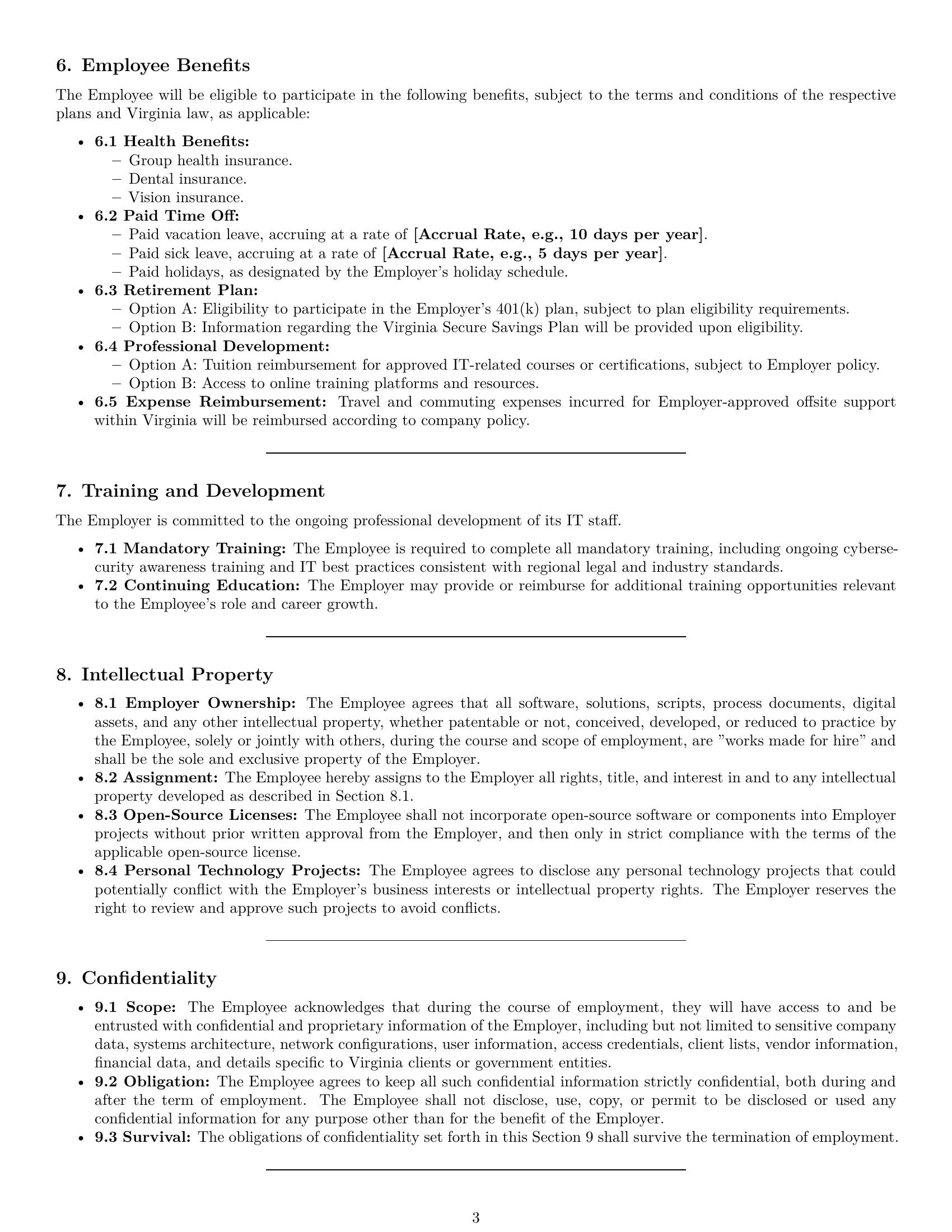 Preview page 3 of Pro Virginia IT assistant employment contract template