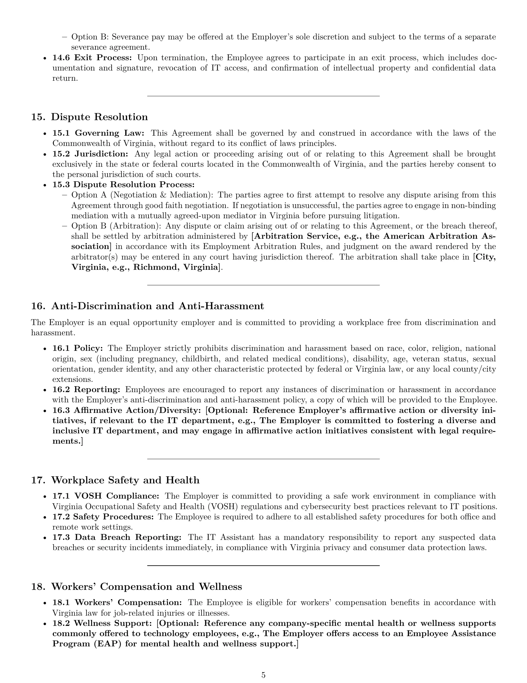 Preview page 5 of Pro Virginia IT assistant employment contract template