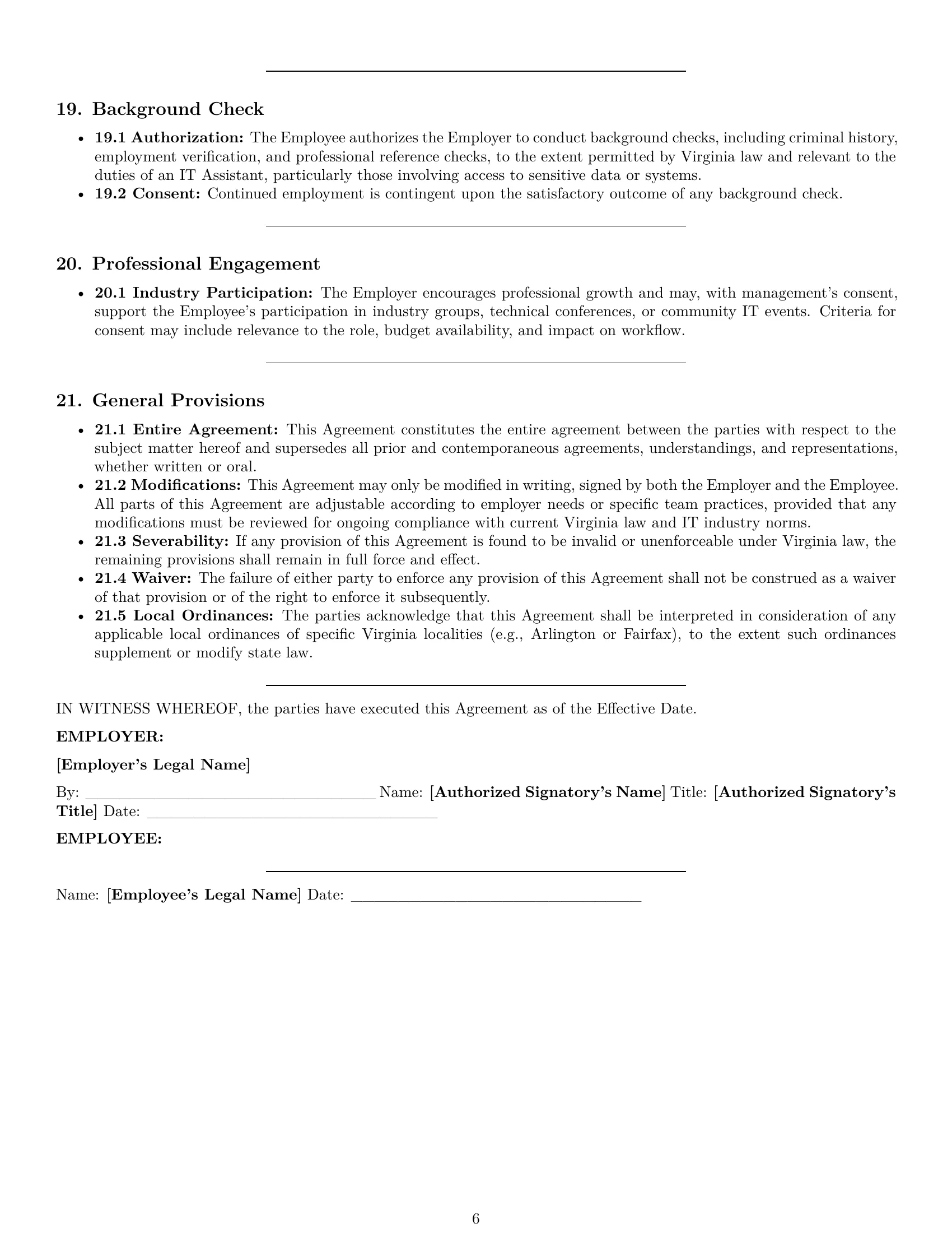 Preview page 6 of Pro Virginia IT assistant employment contract template