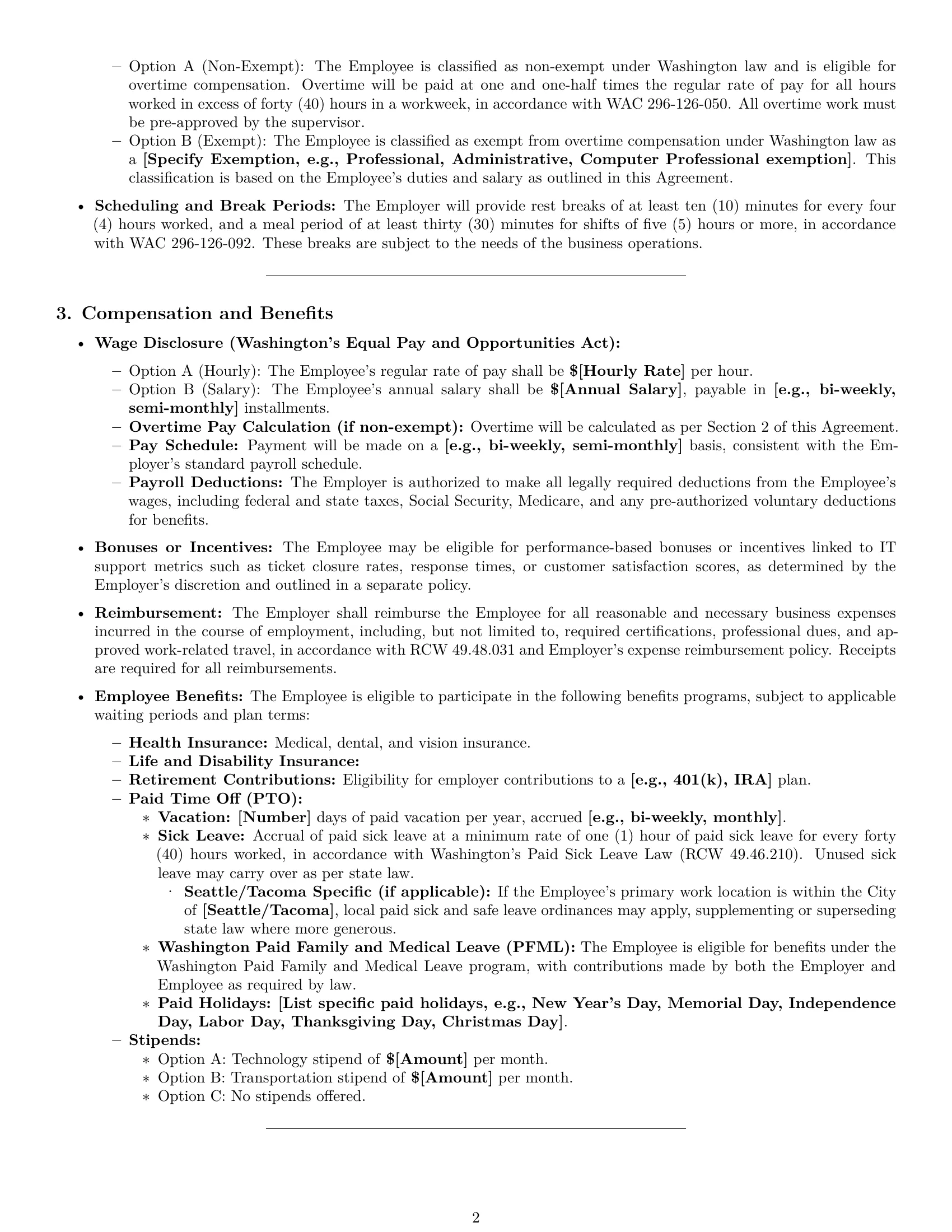 Preview page 2 of Pro Washington IT assistant employment contract template