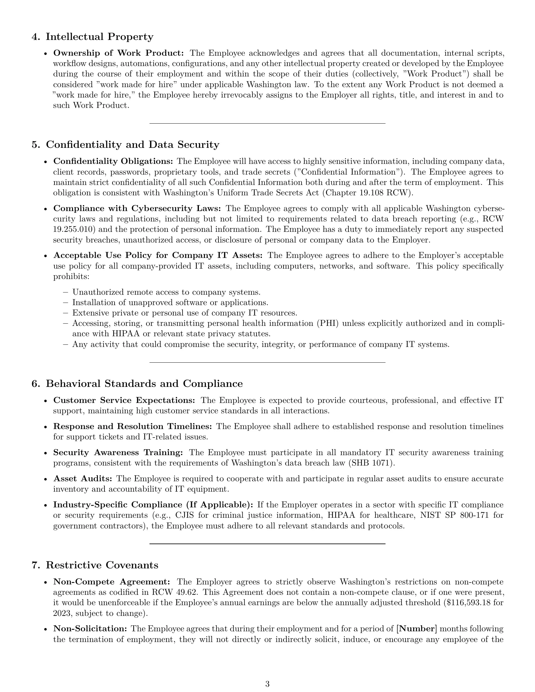 Preview page 3 of Pro Washington IT assistant employment contract template