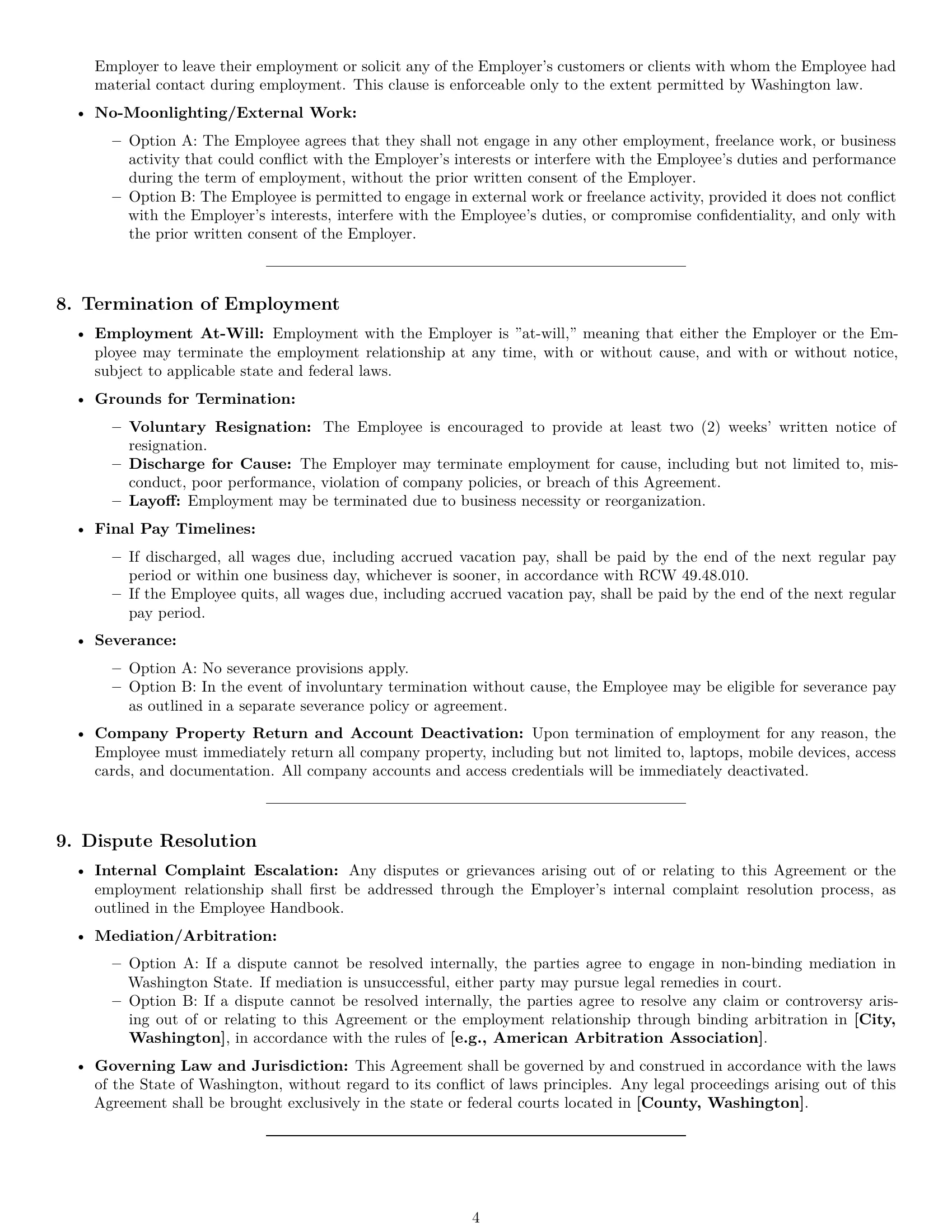 Preview page 4 of Pro Washington IT assistant employment contract template