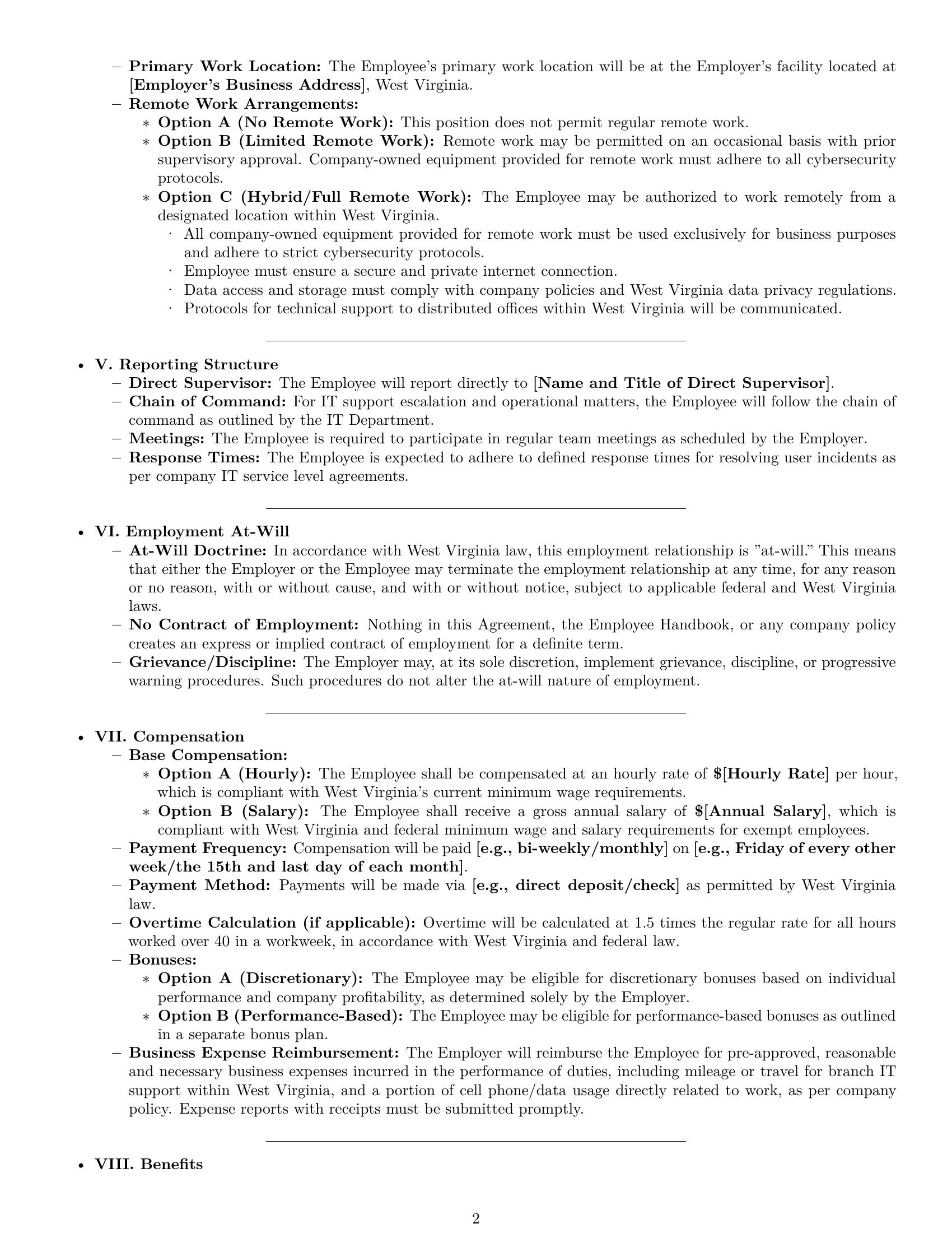 Preview page 2 of Pro West Virginia IT assistant employment contract template