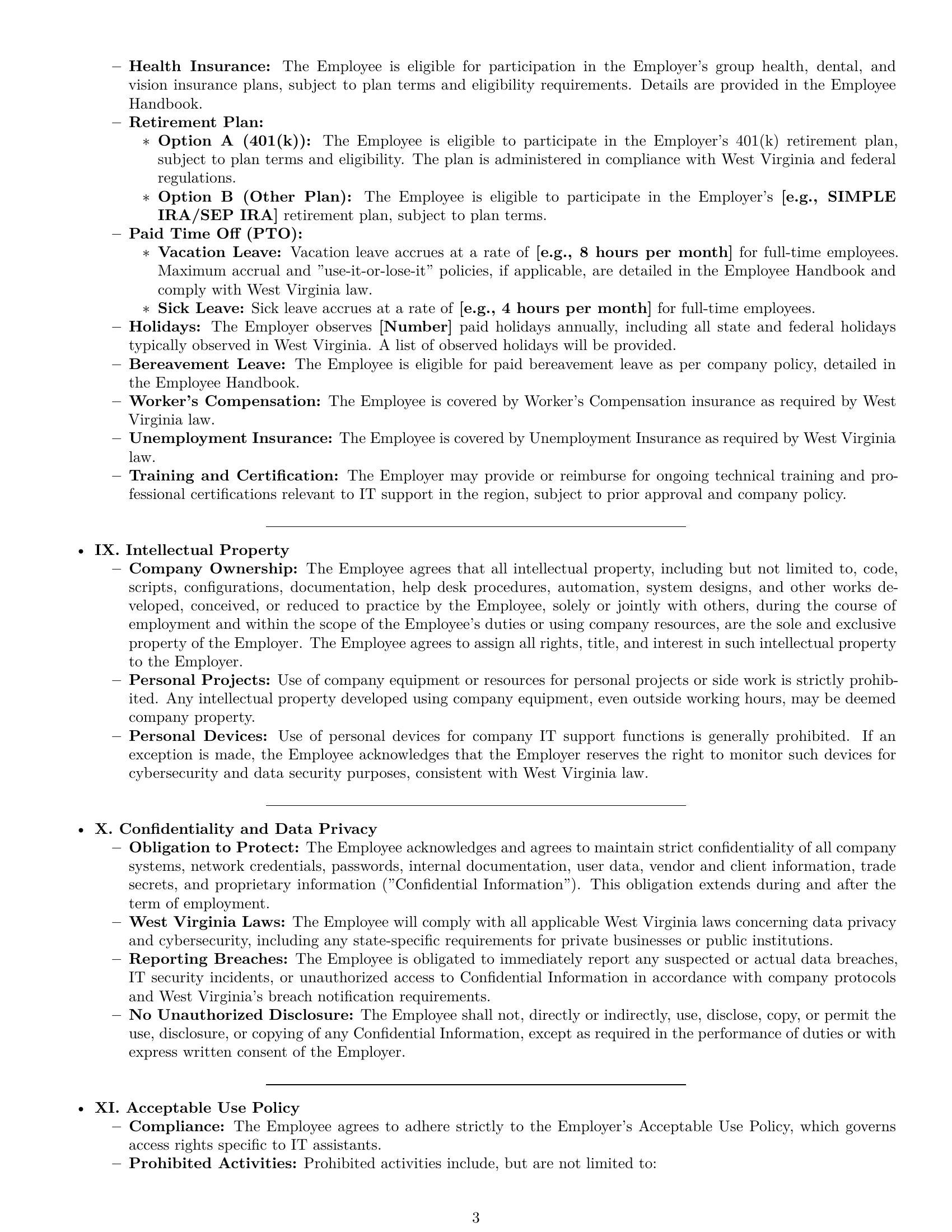 Preview page 3 of Pro West Virginia IT assistant employment contract template