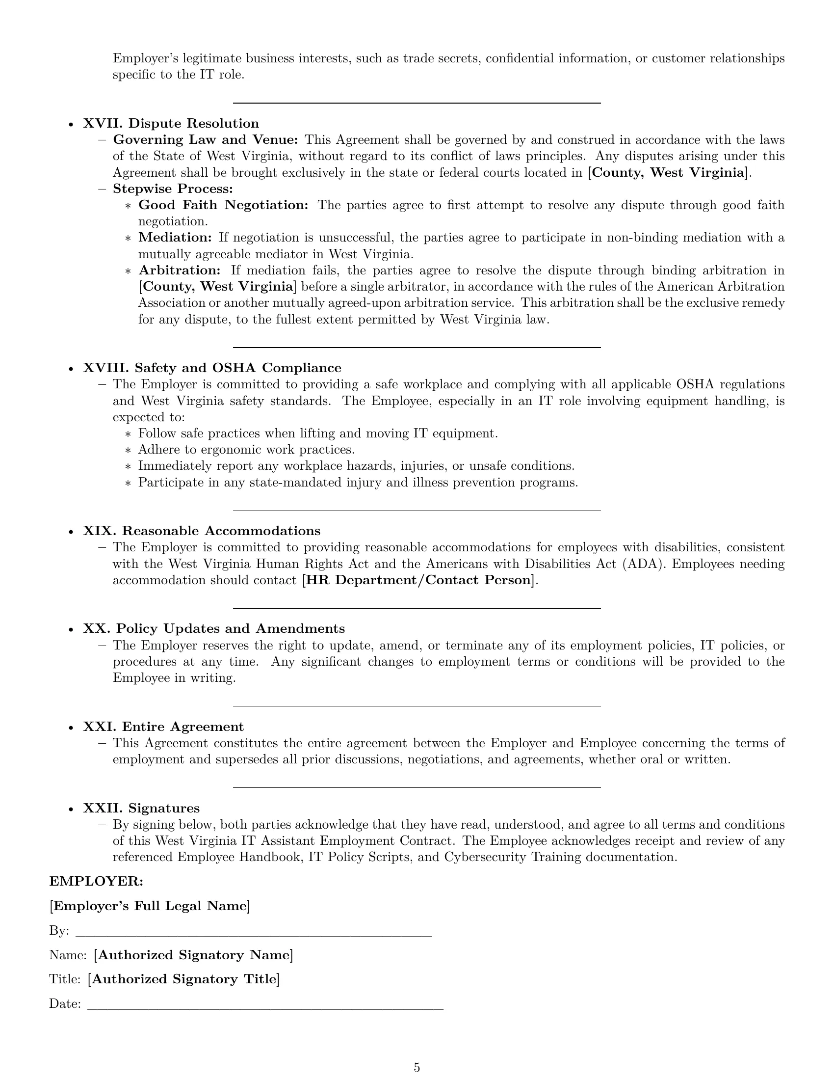 Preview page 5 of Pro West Virginia IT assistant employment contract template