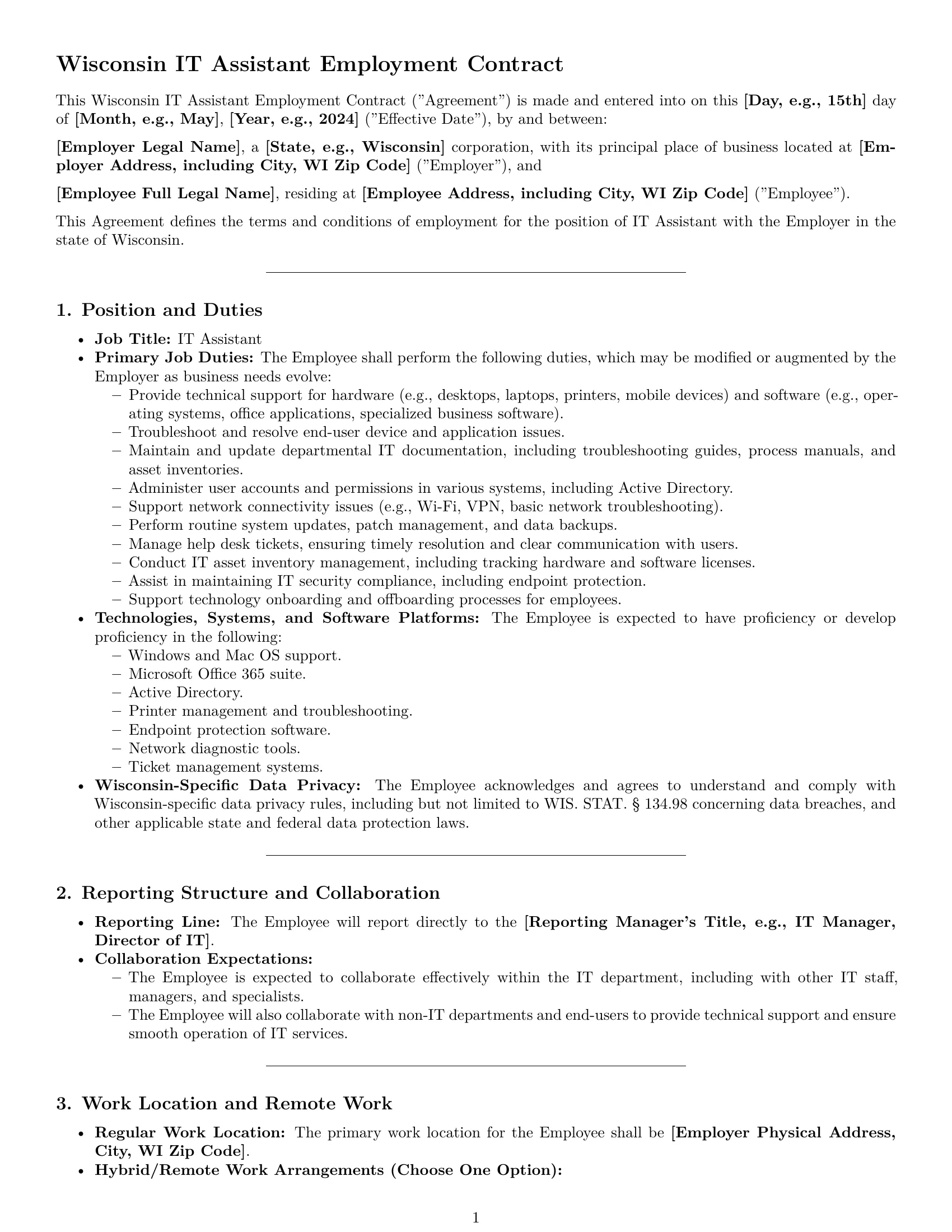 Preview page 1 of Pro Wisconsin IT assistant employment contract template