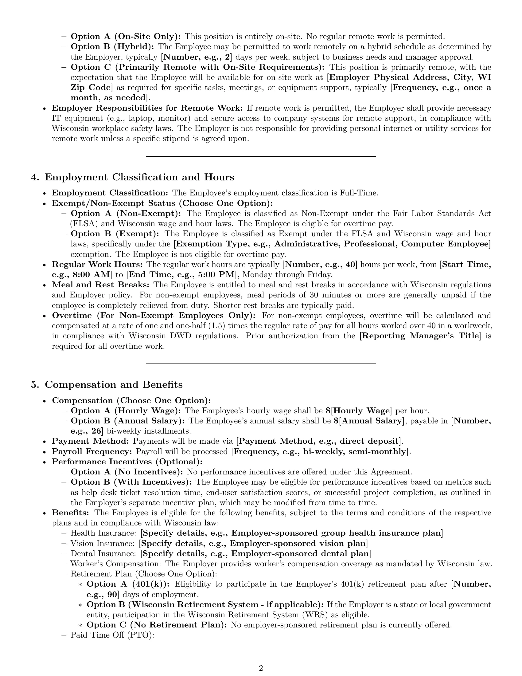 Preview page 2 of Pro Wisconsin IT assistant employment contract template