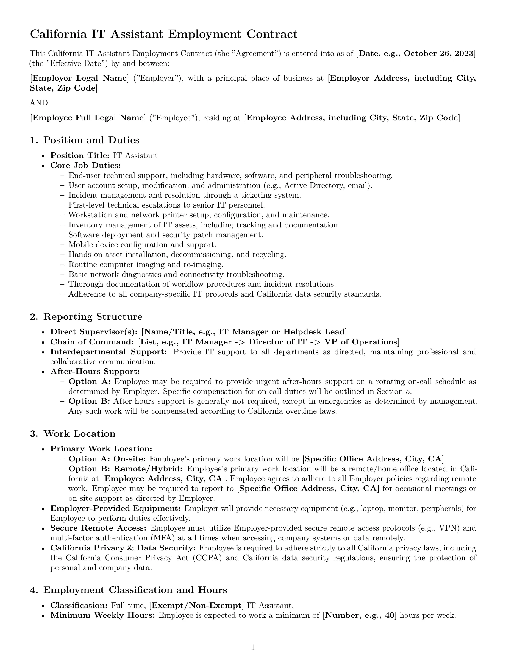 Preview page 1 of Pro California IT assistant employment contract template