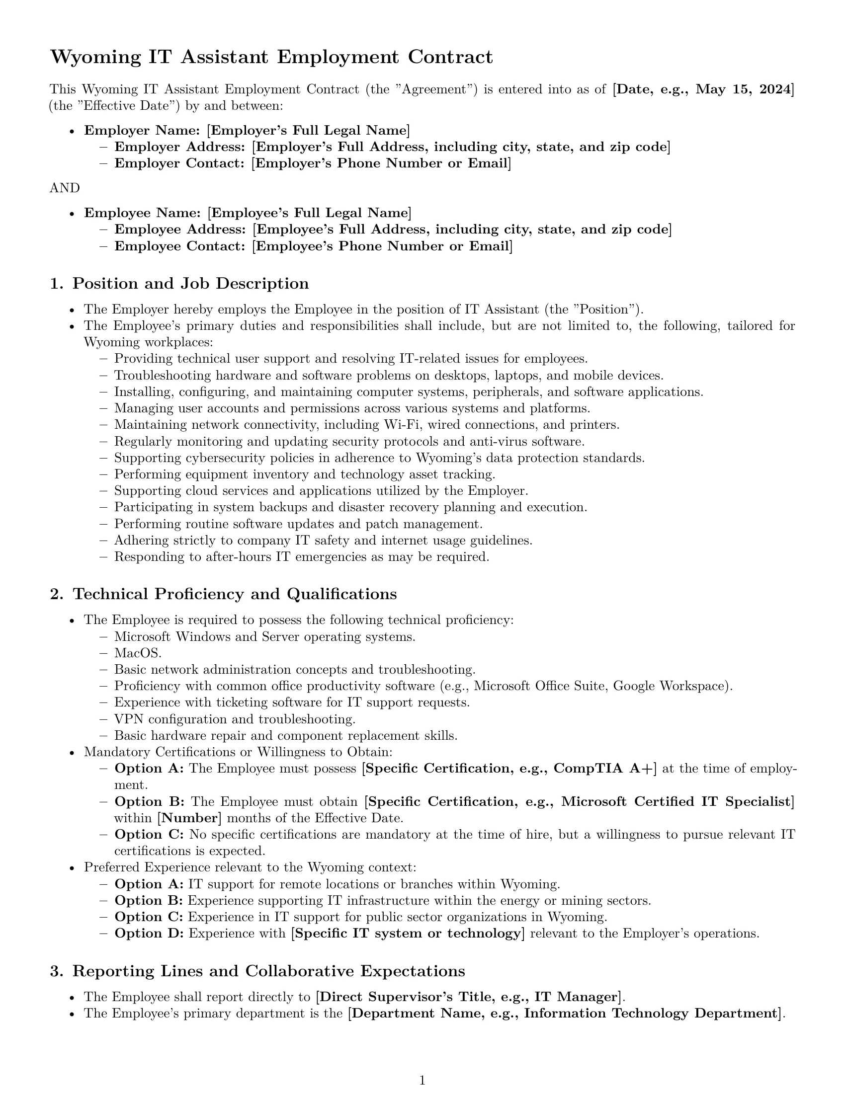 Preview page 1 of Pro Wyoming IT assistant employment contract template