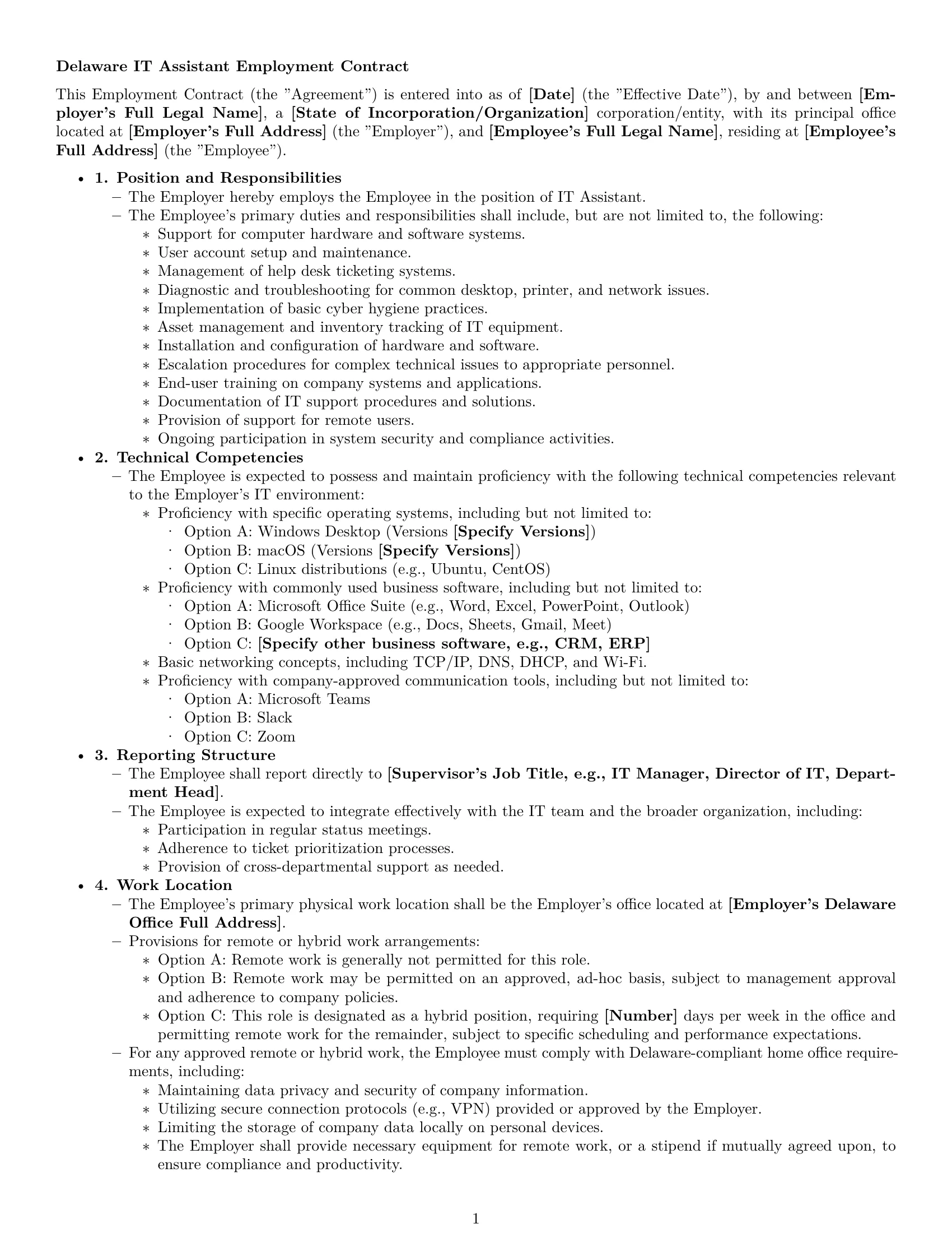 Preview page 1 of Pro Delaware IT assistant employment contract template