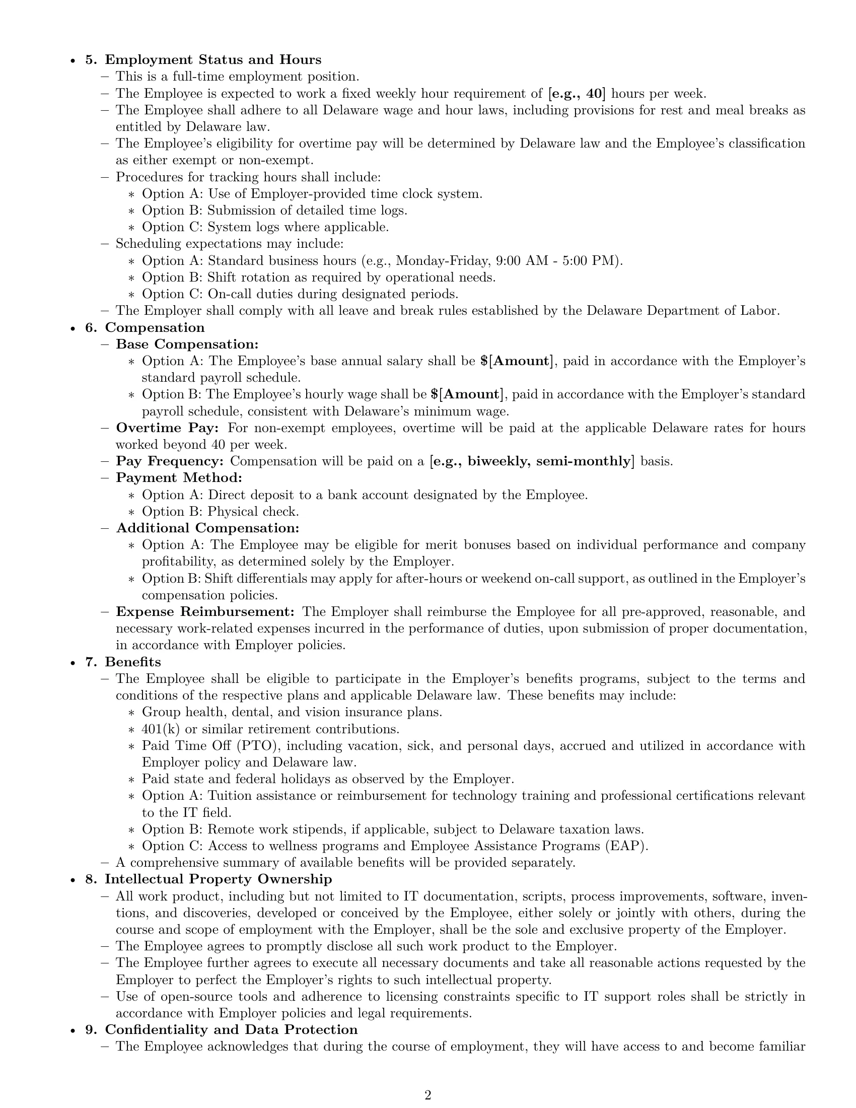 Preview page 2 of Pro Delaware IT assistant employment contract template
