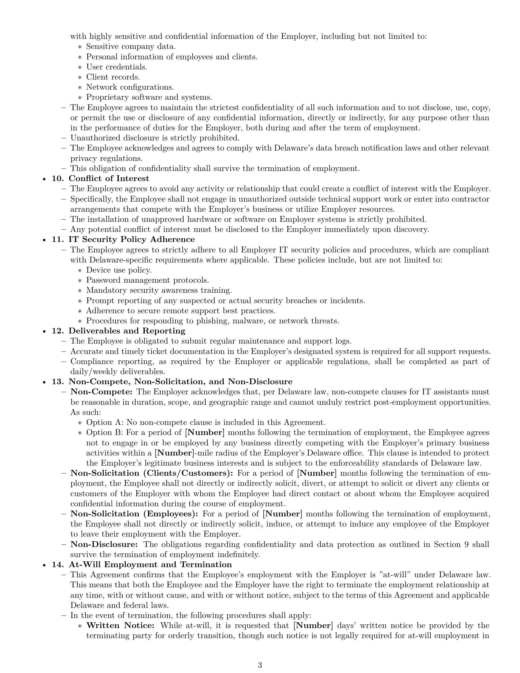 Preview page 3 of Pro Delaware IT assistant employment contract template