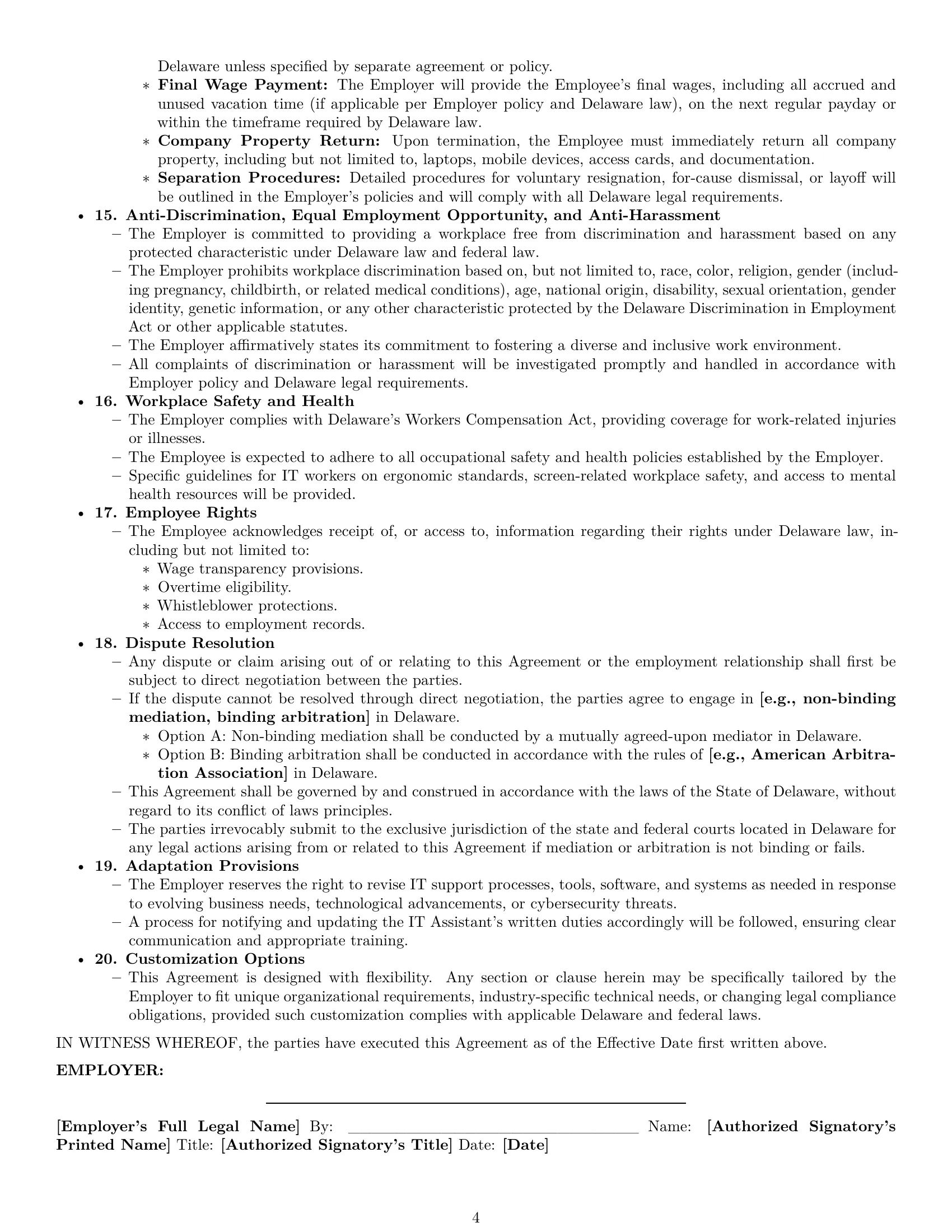 Preview page 4 of Pro Delaware IT assistant employment contract template