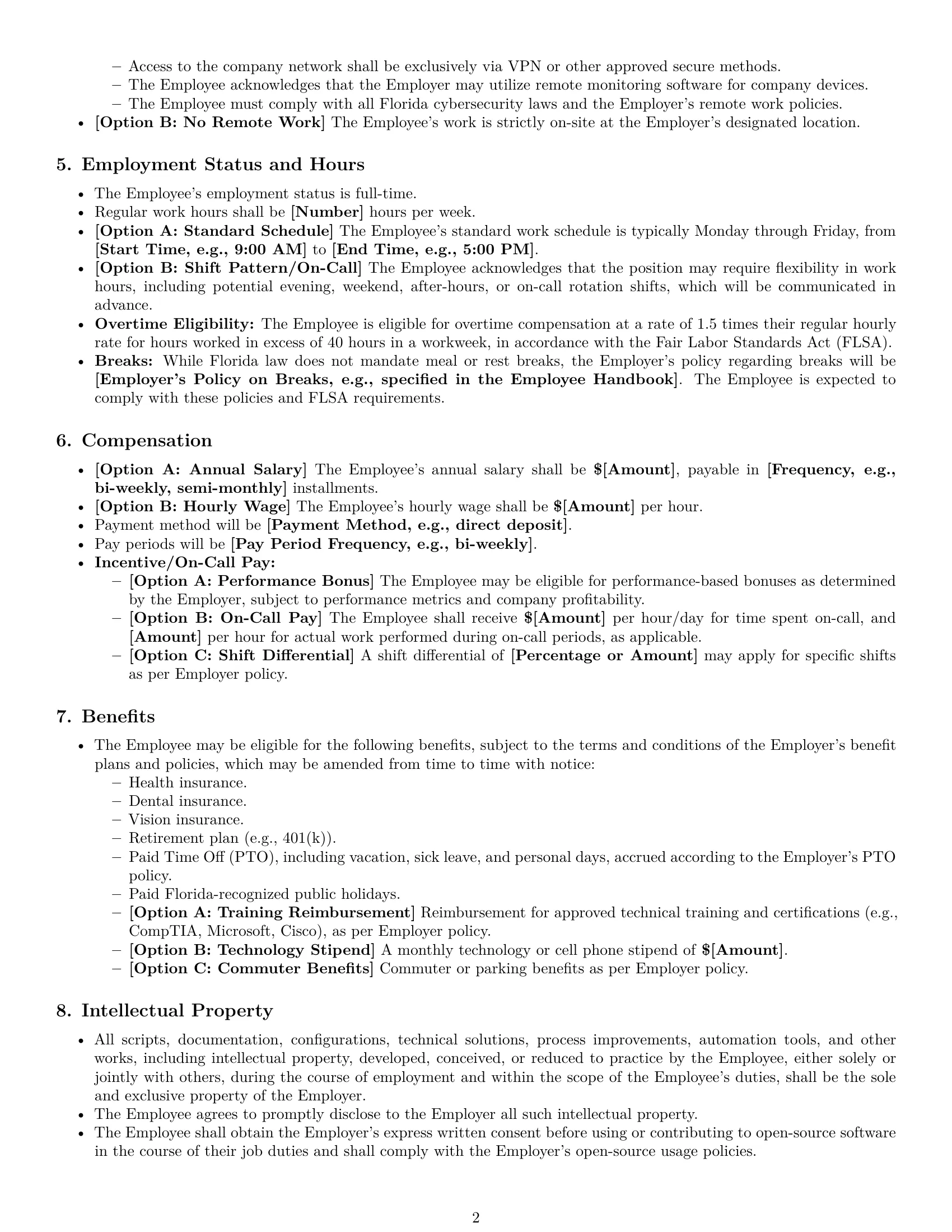 Preview page 2 of Pro Florida IT assistant employment contract template