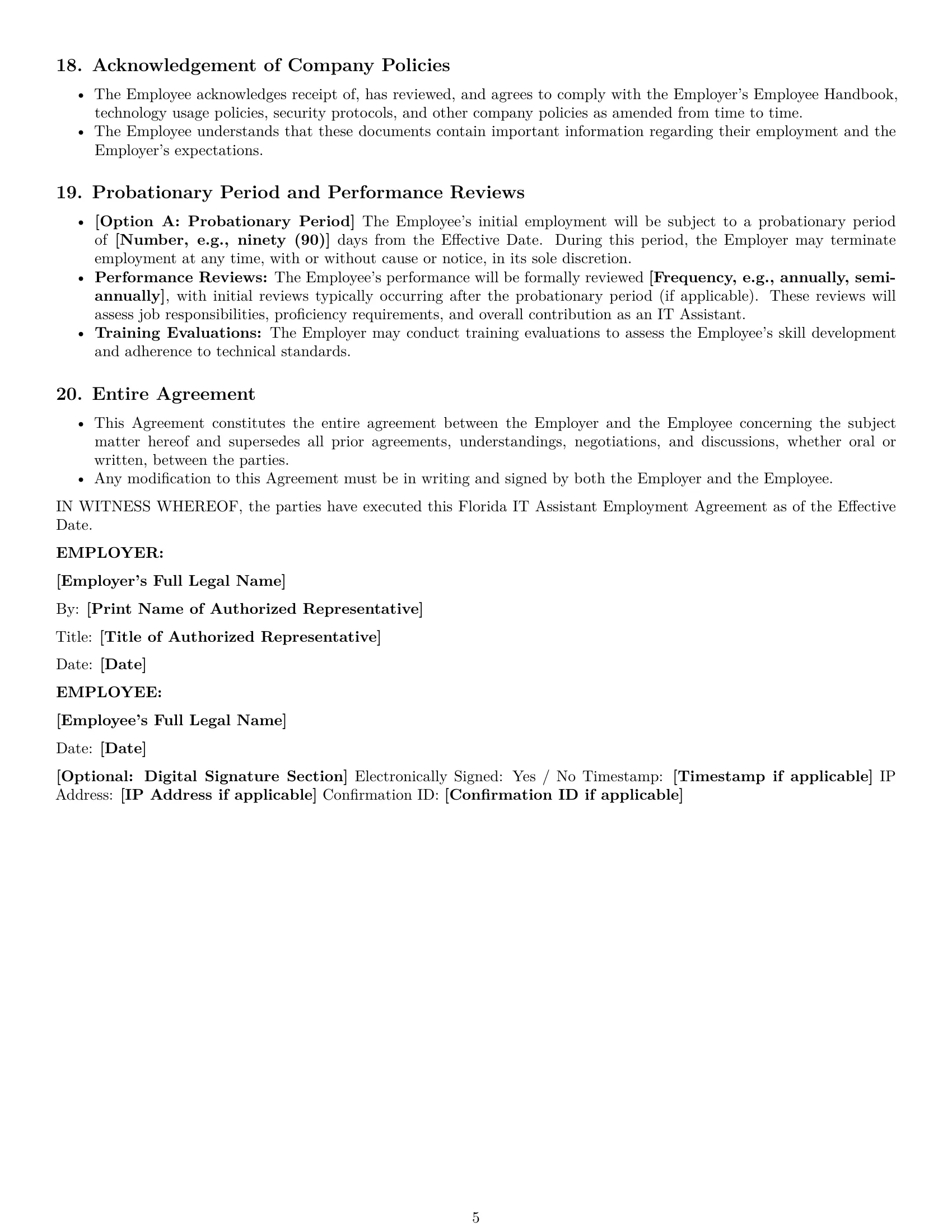Preview page 5 of Pro Florida IT assistant employment contract template