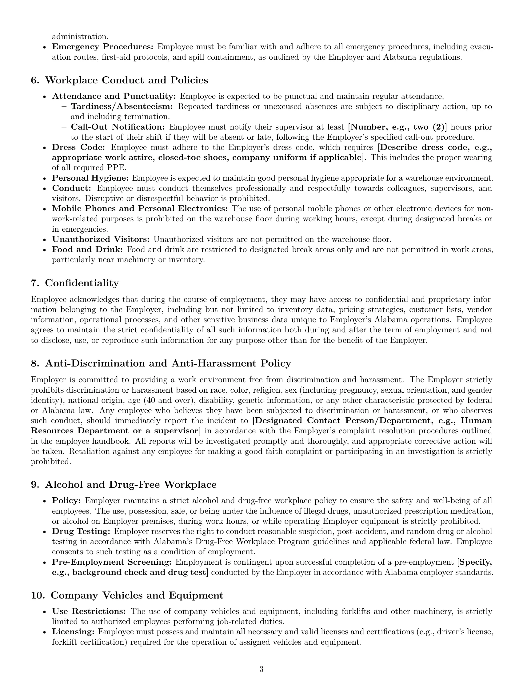 Preview page 3 of Pro Alabama warehouse worker employment contract template