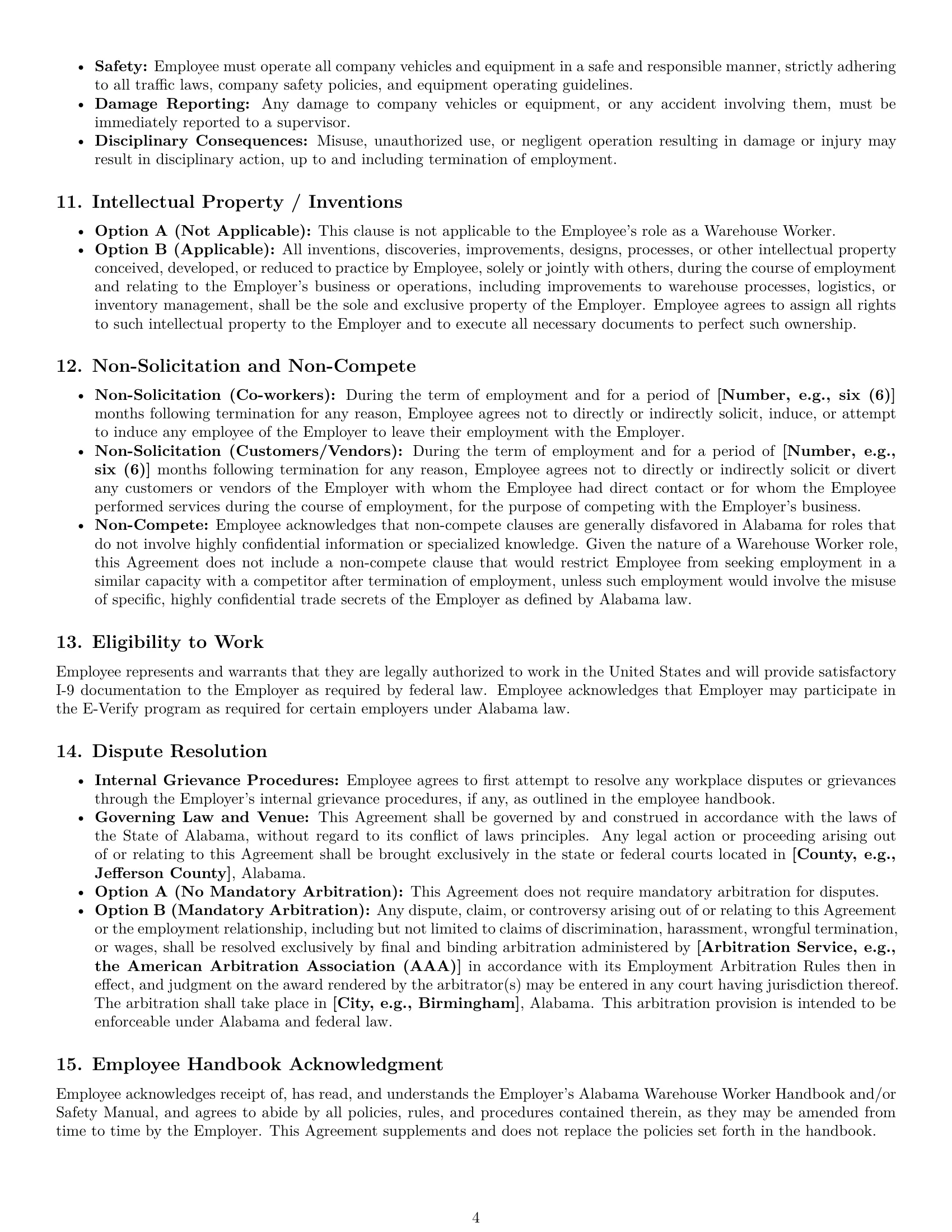 Preview page 4 of Pro Alabama warehouse worker employment contract template