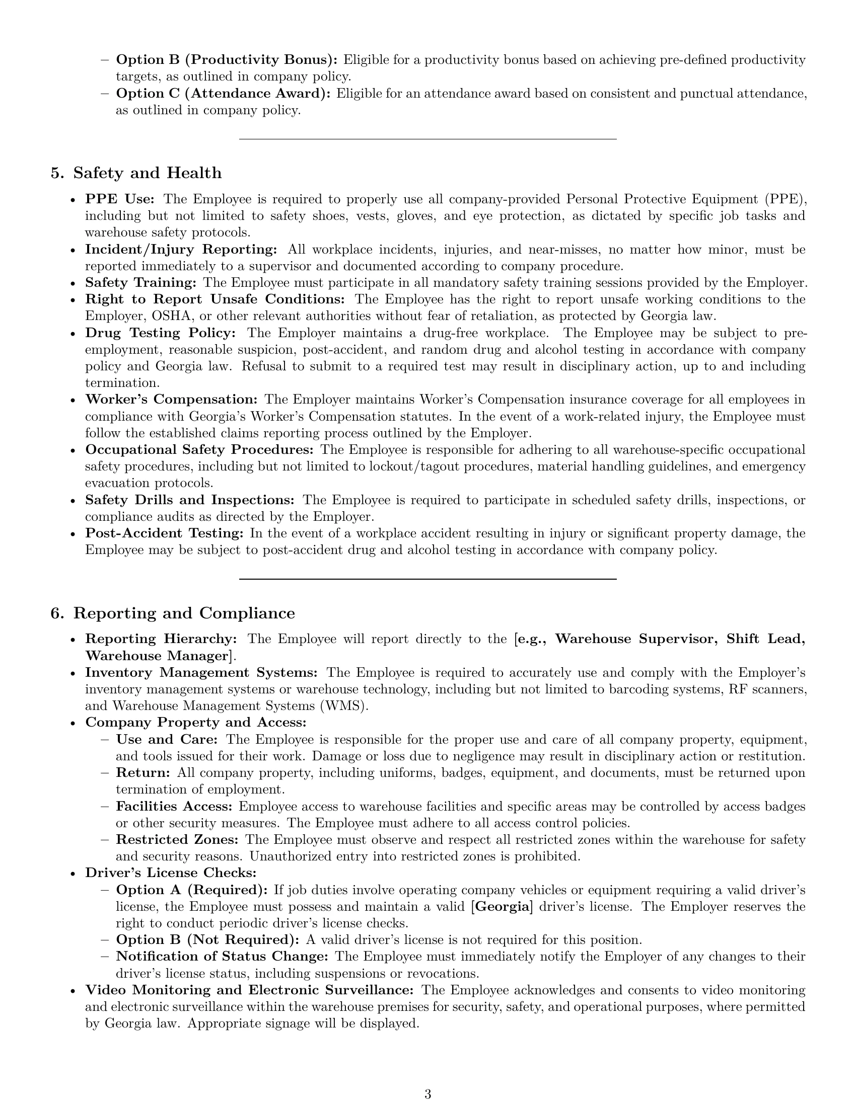 Preview page 3 of Pro Georgia warehouse worker employment contract template