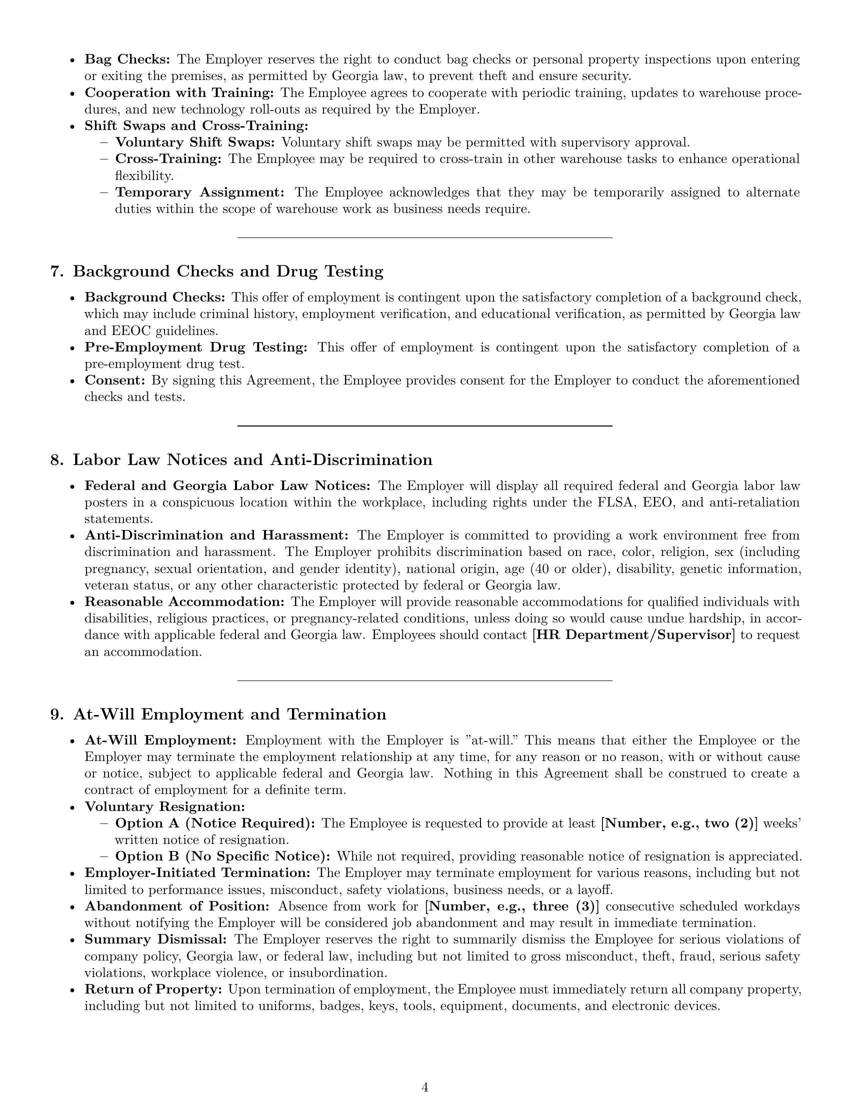 Preview page 4 of Pro Georgia warehouse worker employment contract template