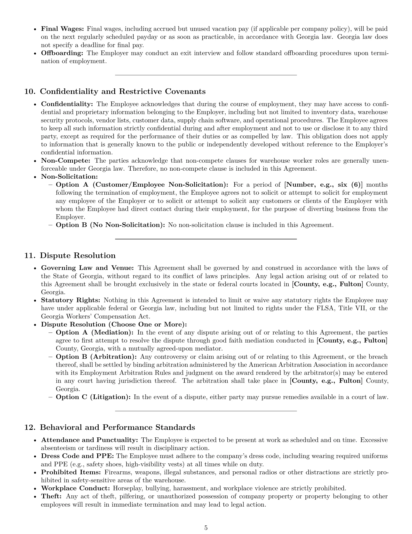 Preview page 5 of Pro Georgia warehouse worker employment contract template
