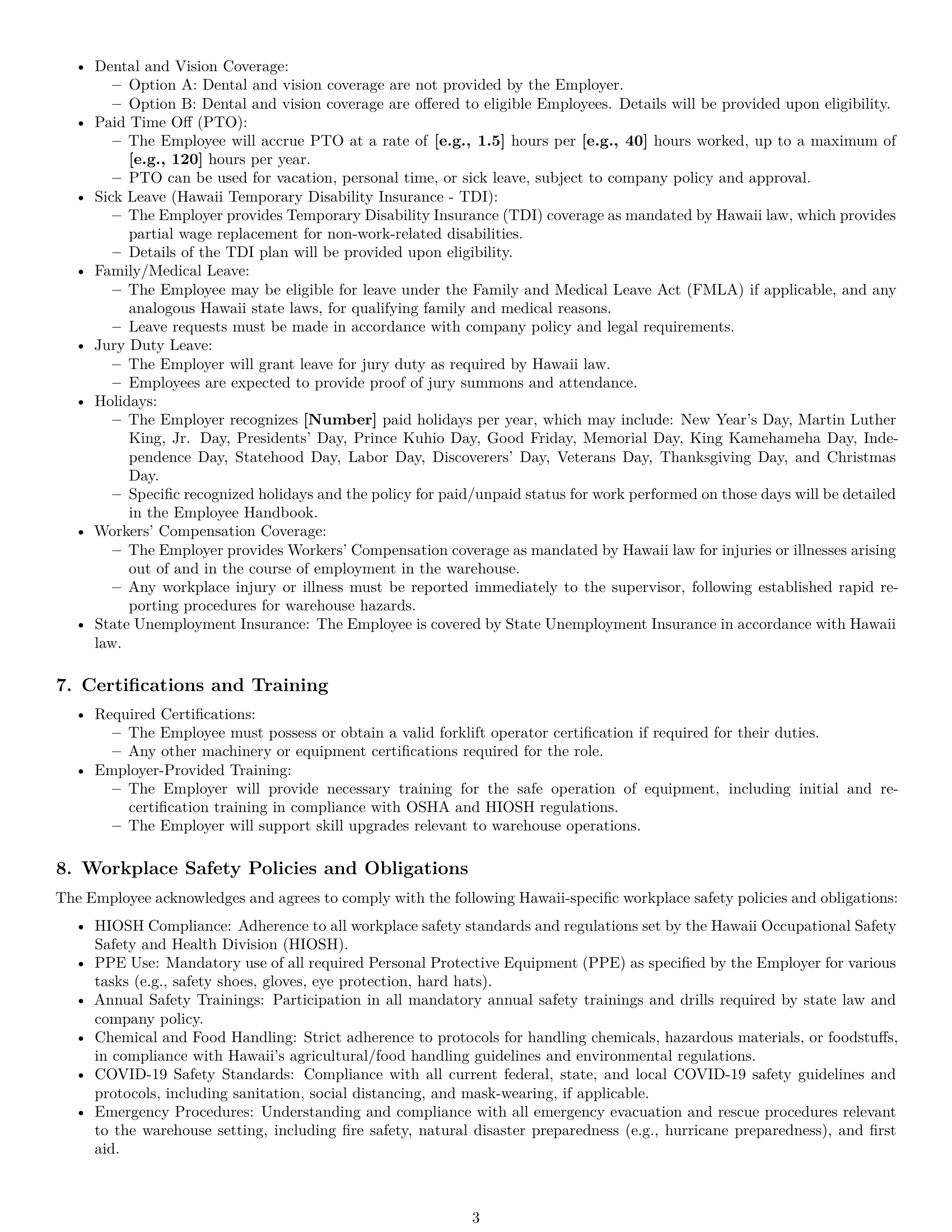 Preview page 3 of Pro Hawaii warehouse worker employment contract template