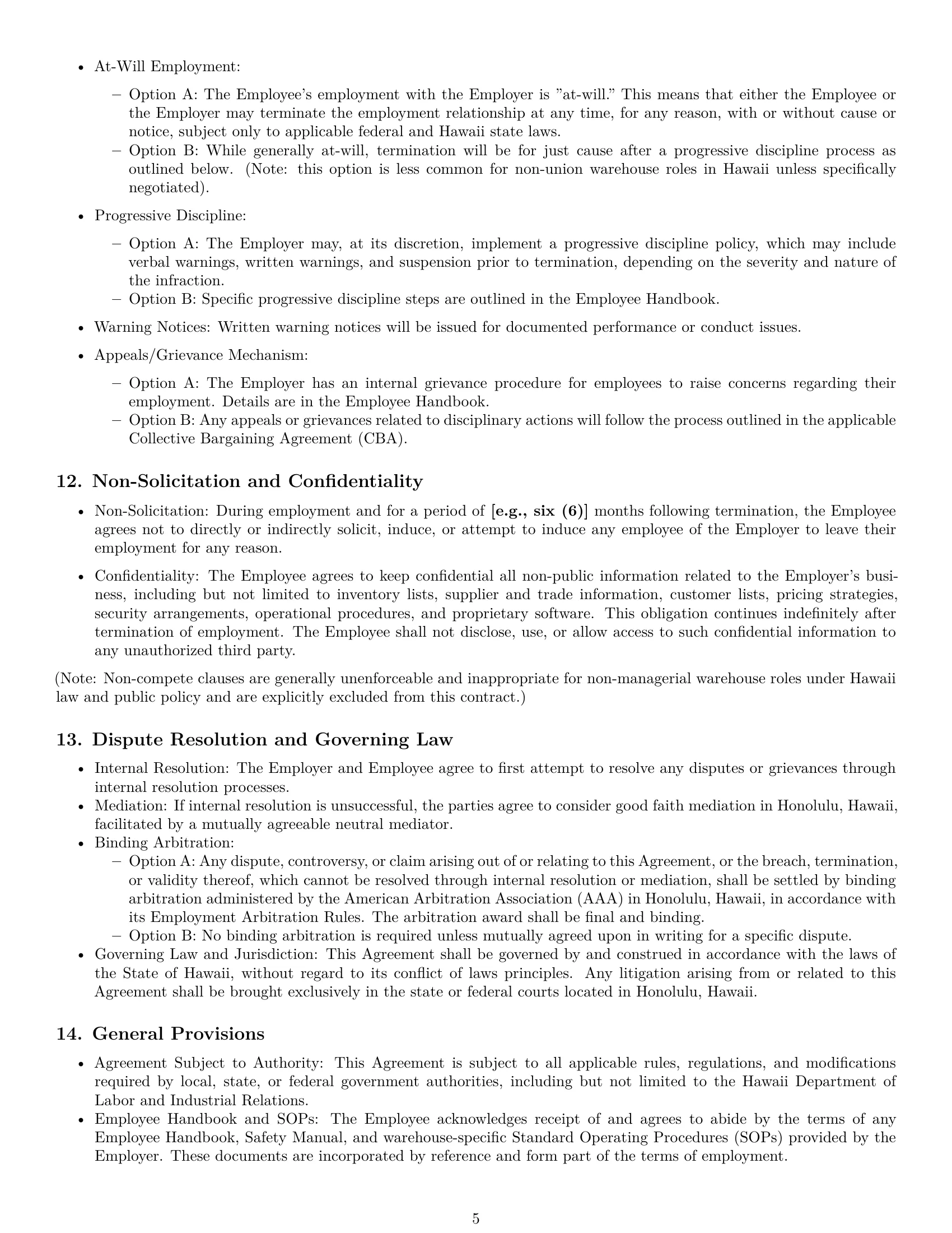 Preview page 5 of Pro Hawaii warehouse worker employment contract template