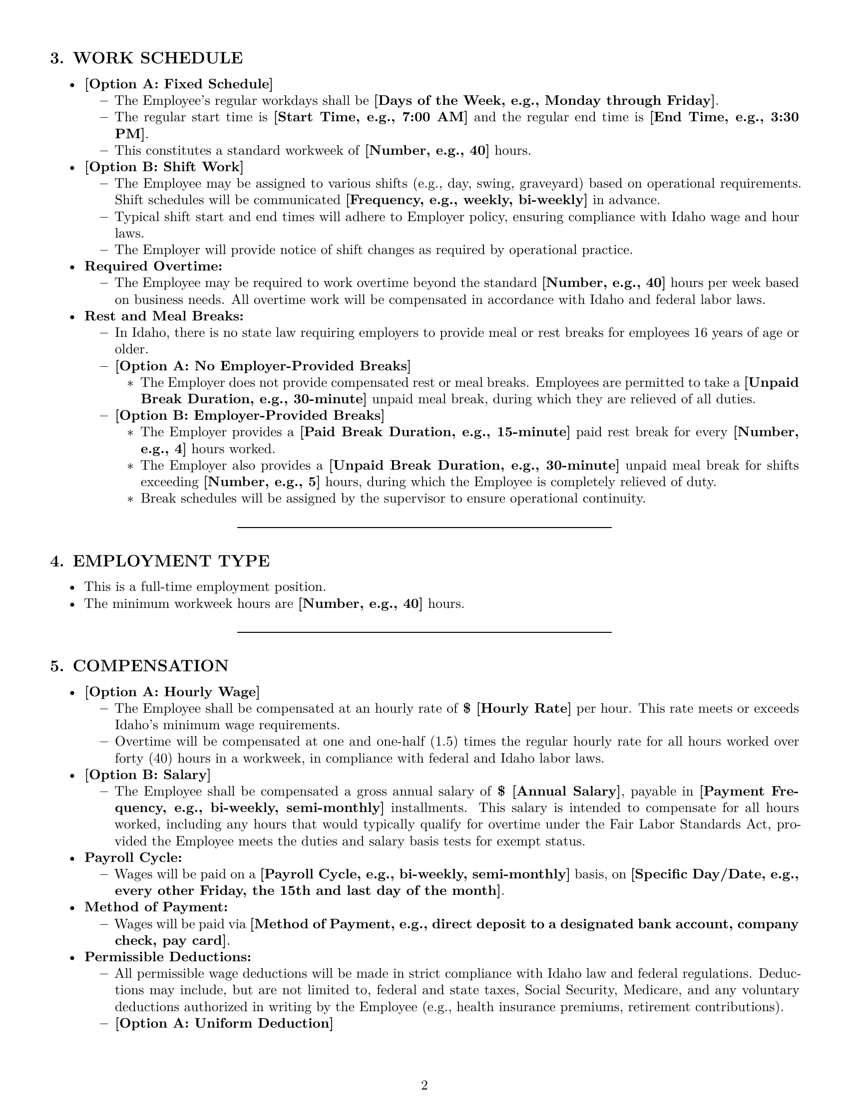 Preview page 2 of Pro Idaho warehouse worker employment contract template
