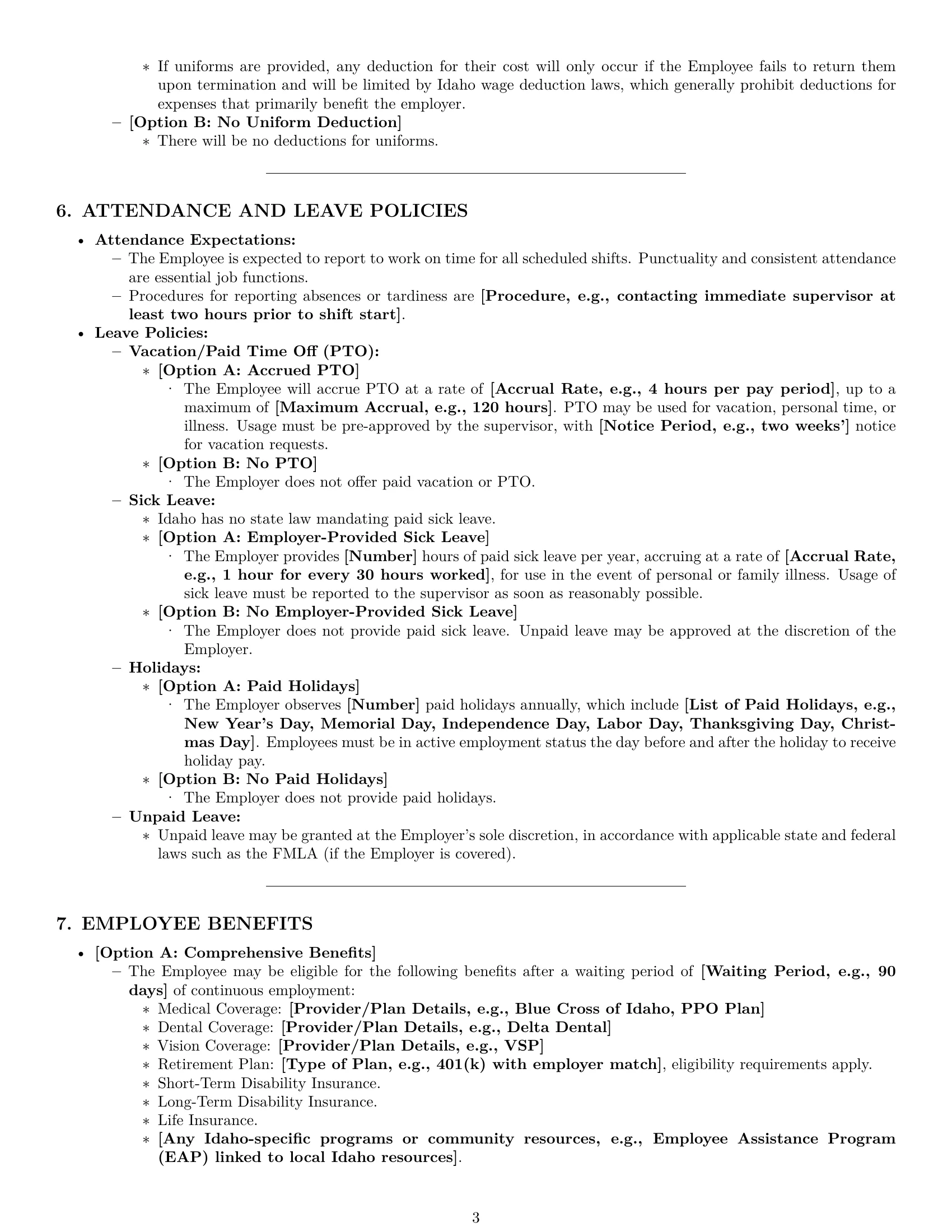Preview page 3 of Pro Idaho warehouse worker employment contract template