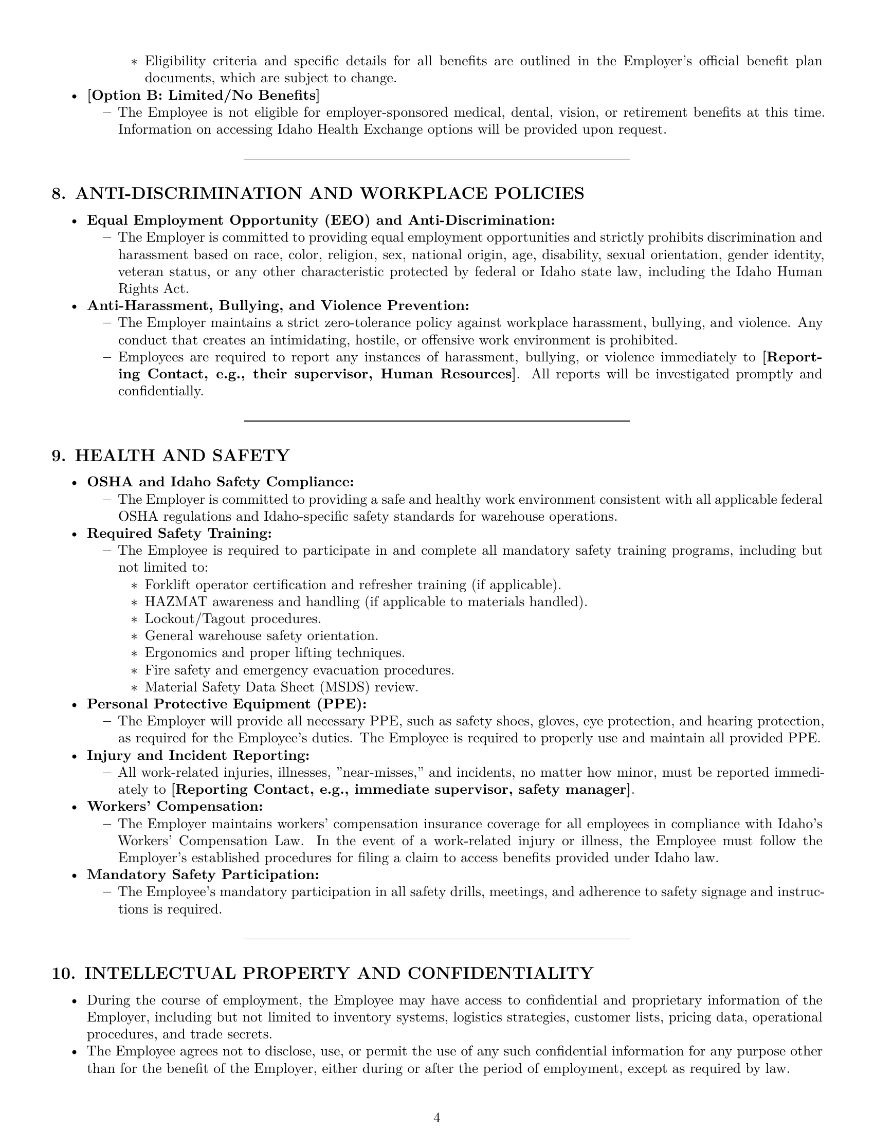 Preview page 4 of Pro Idaho warehouse worker employment contract template