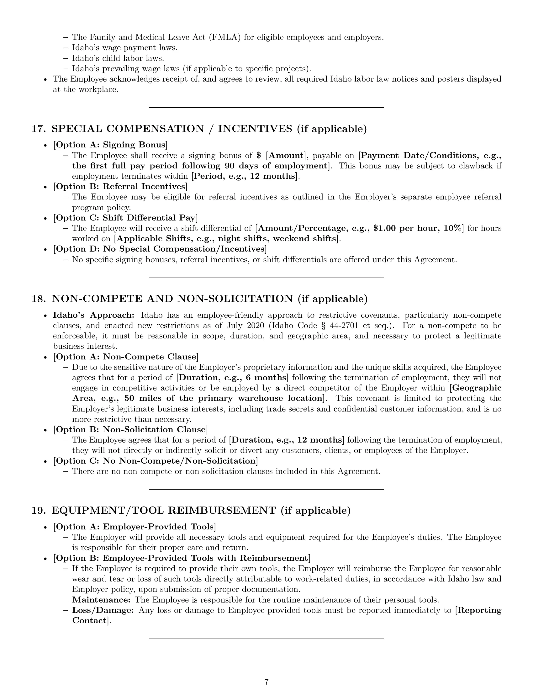 Preview page 7 of Pro Idaho warehouse worker employment contract template