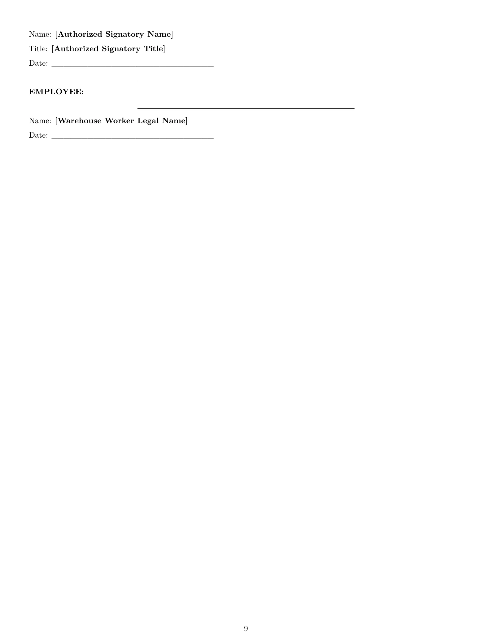 Preview page 9 of Pro Idaho warehouse worker employment contract template
