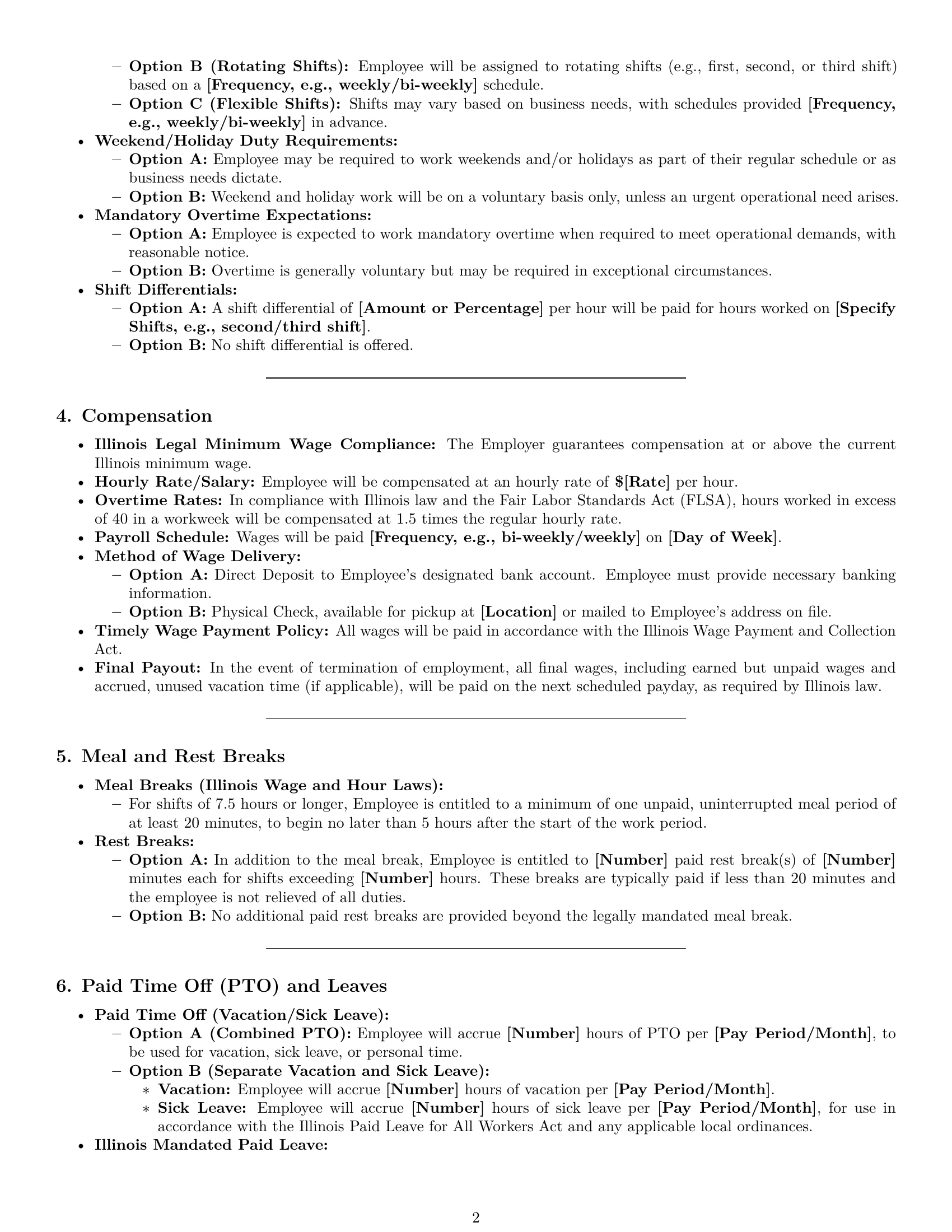 Preview page 2 of Pro Illinois warehouse worker employment contract template
