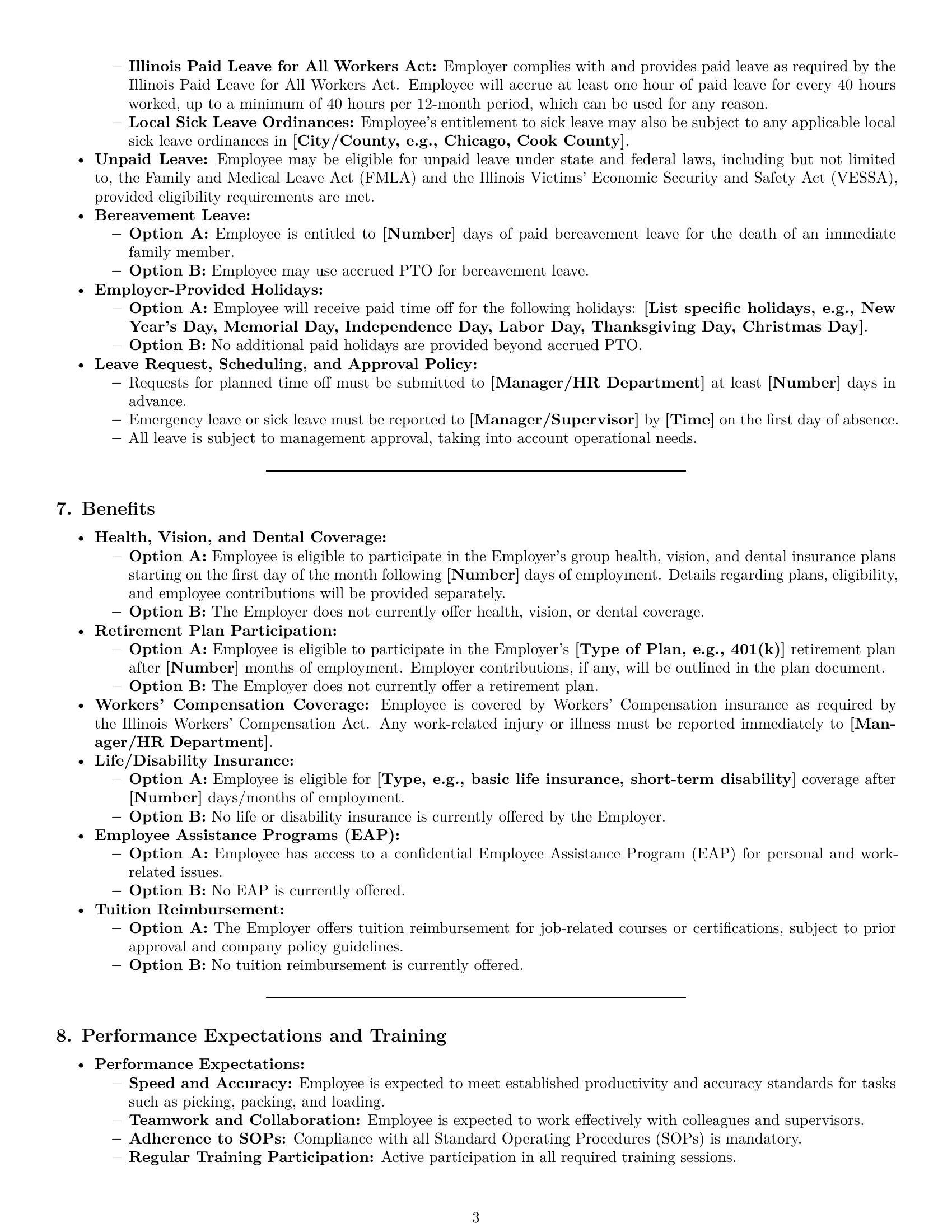 Preview page 3 of Pro Illinois warehouse worker employment contract template