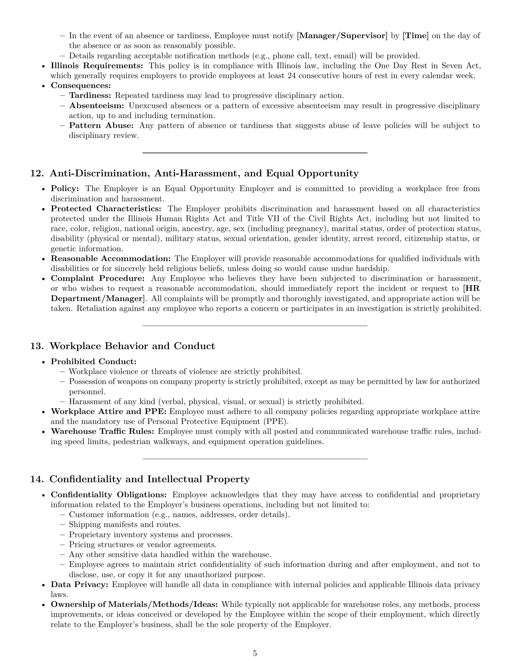 Preview page 5 of Pro Illinois warehouse worker employment contract template