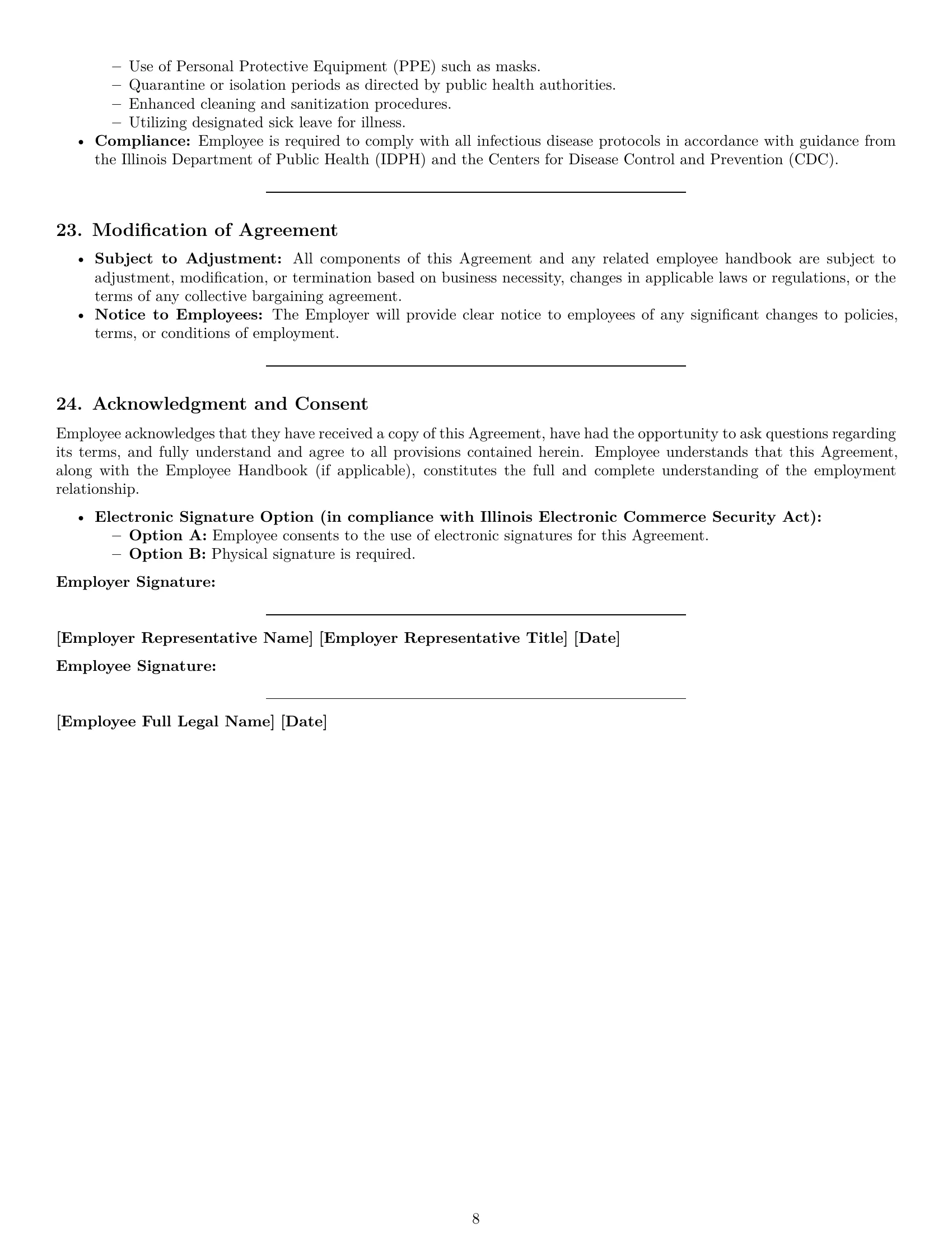 Preview page 8 of Pro Illinois warehouse worker employment contract template