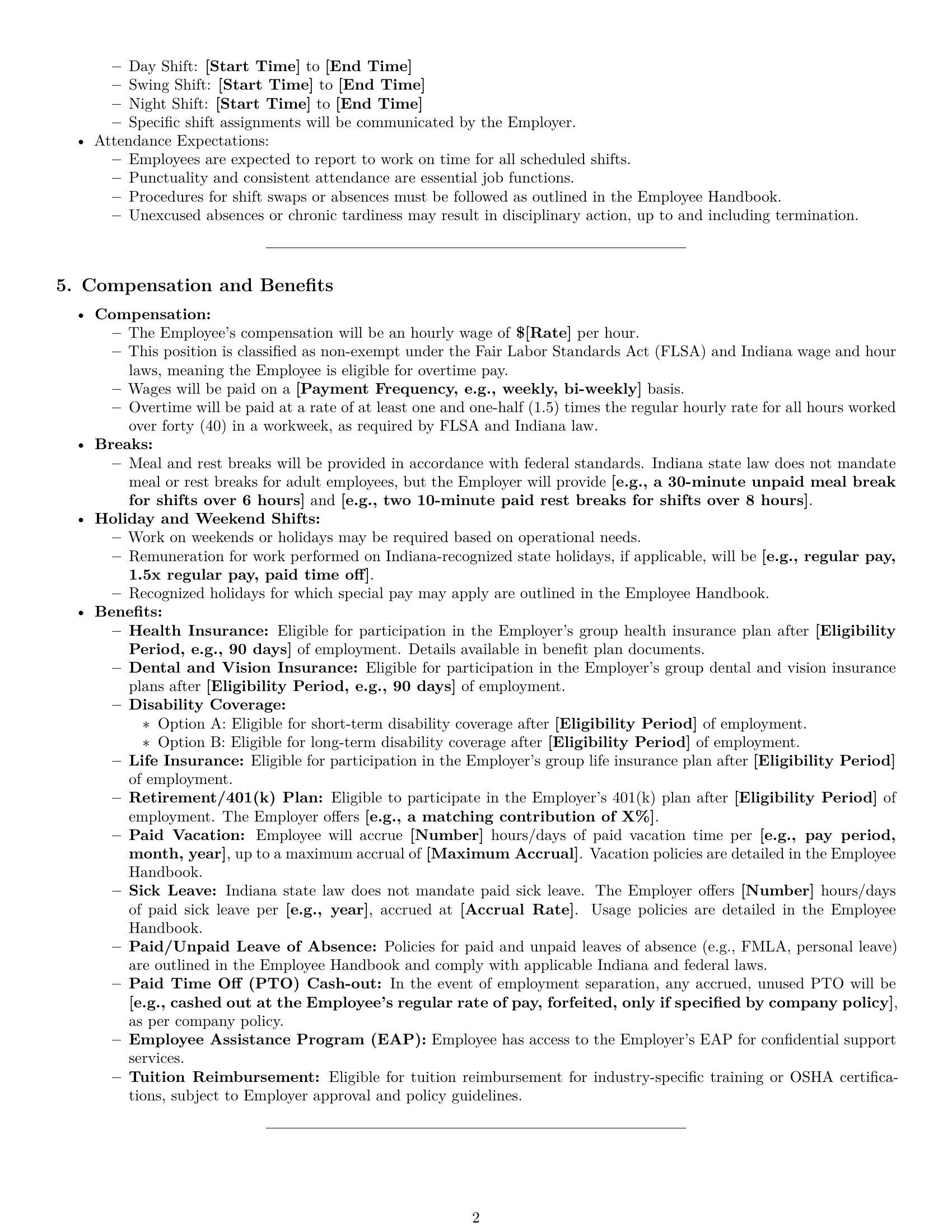 Preview page 2 of Pro Indiana warehouse worker employment contract template