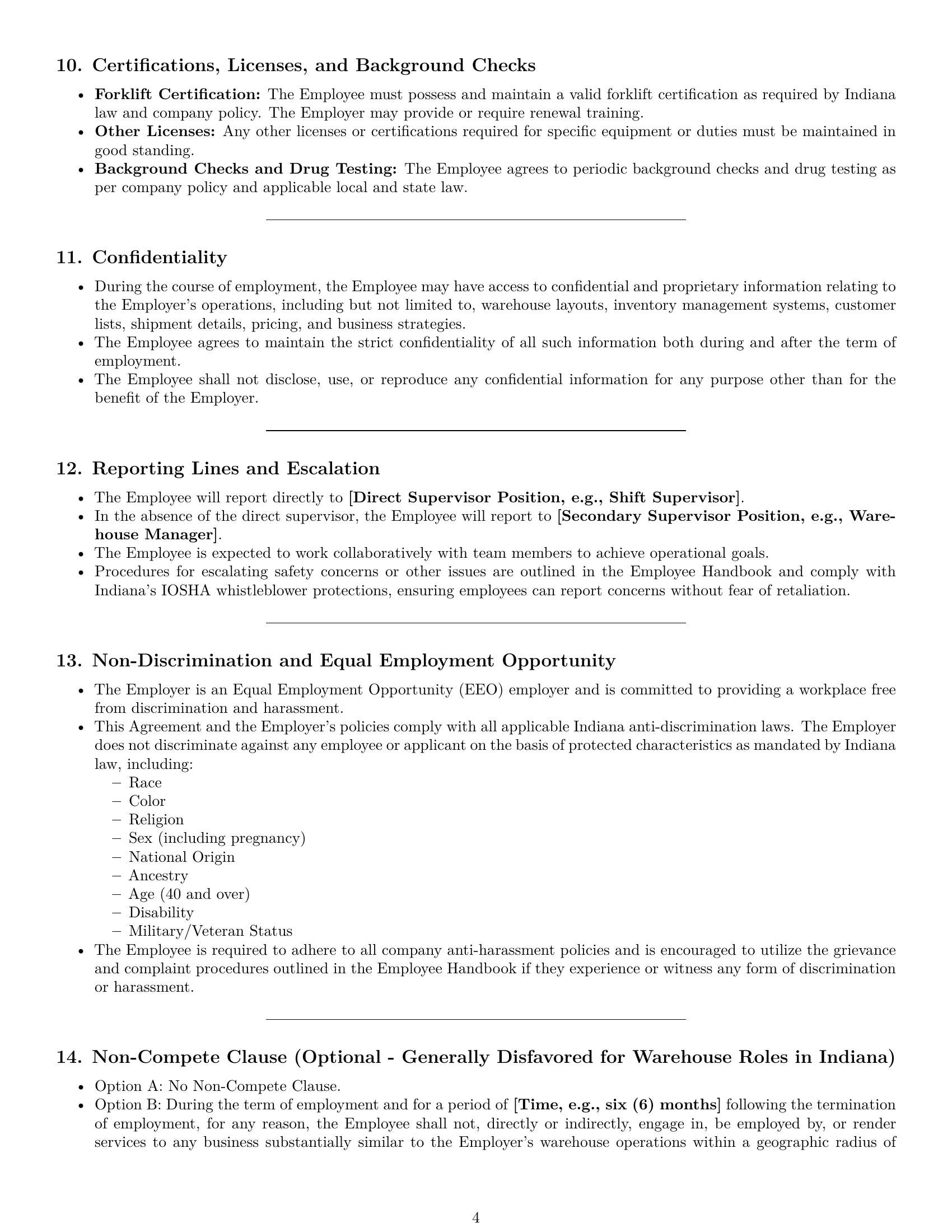Preview page 4 of Pro Indiana warehouse worker employment contract template