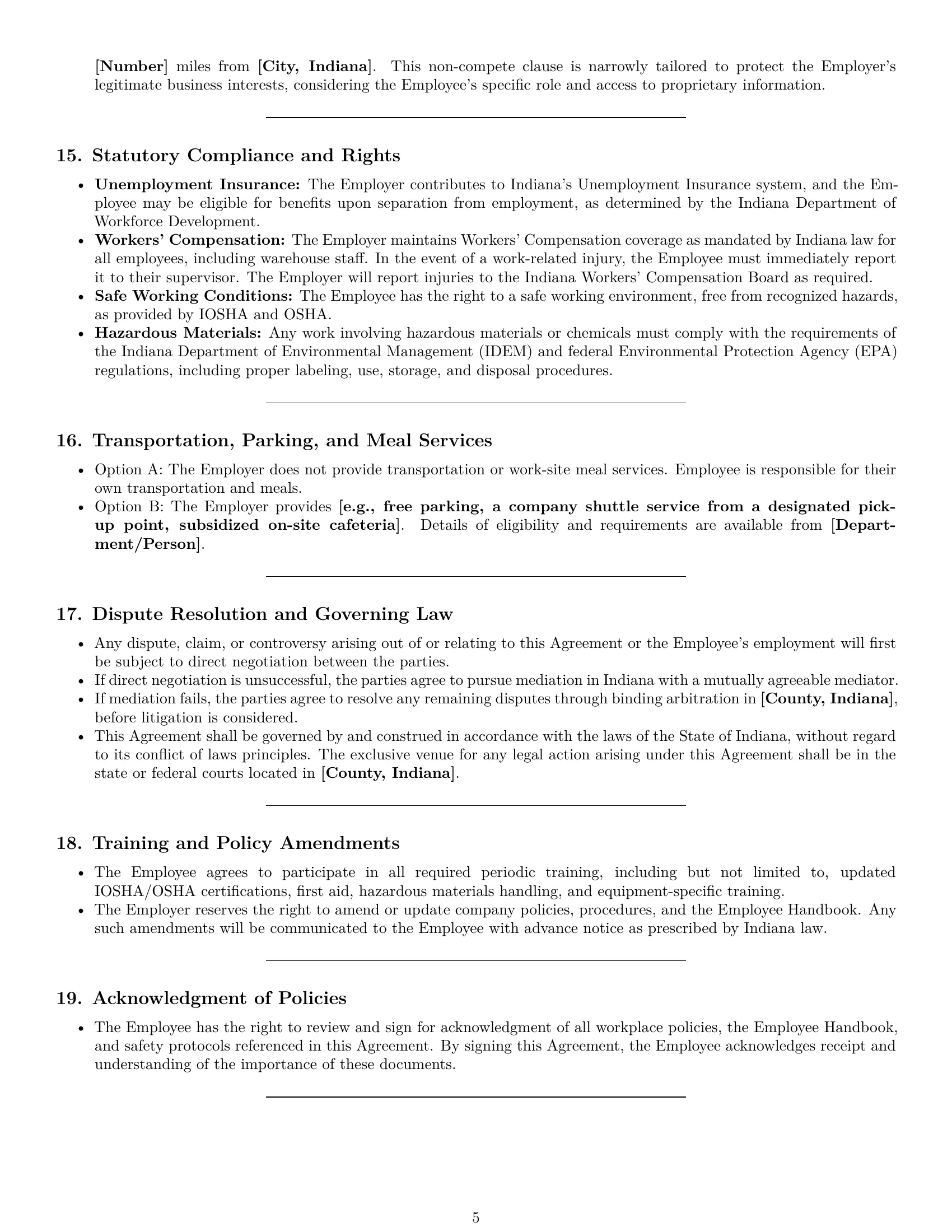 Preview page 5 of Pro Indiana warehouse worker employment contract template