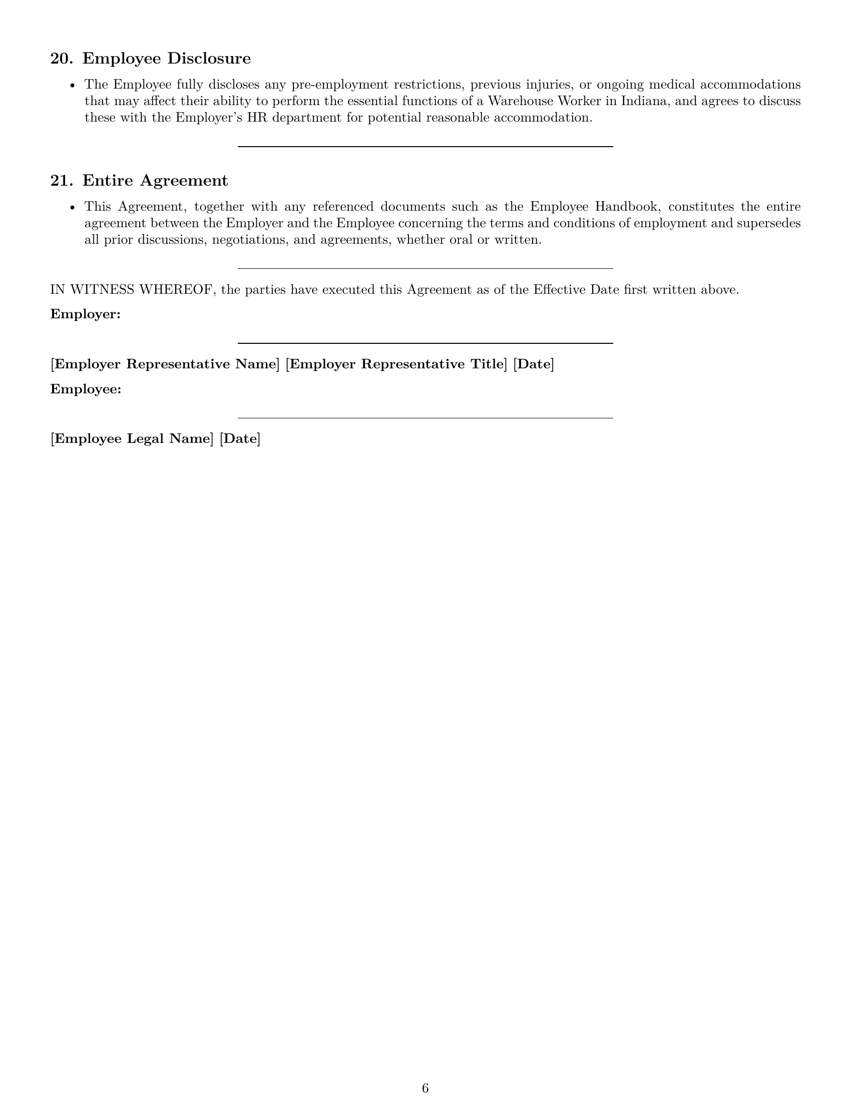Preview page 6 of Pro Indiana warehouse worker employment contract template