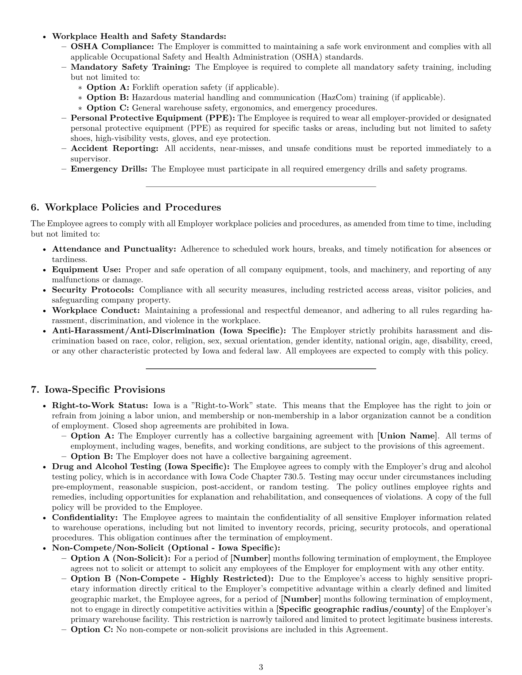 Preview page 3 of Pro Iowa warehouse worker employment contract template