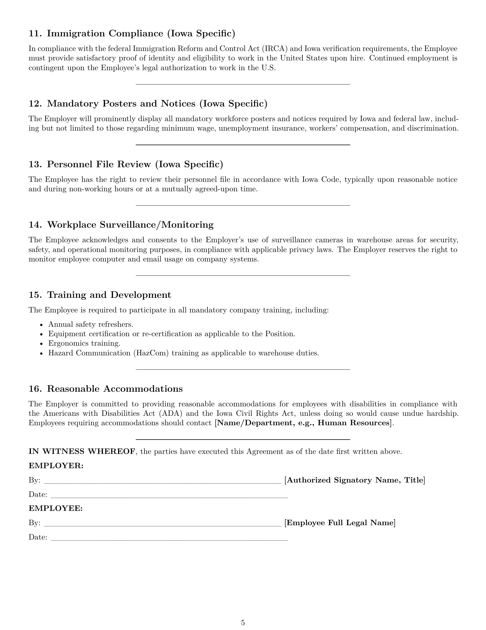 Preview page 5 of Pro Iowa warehouse worker employment contract template