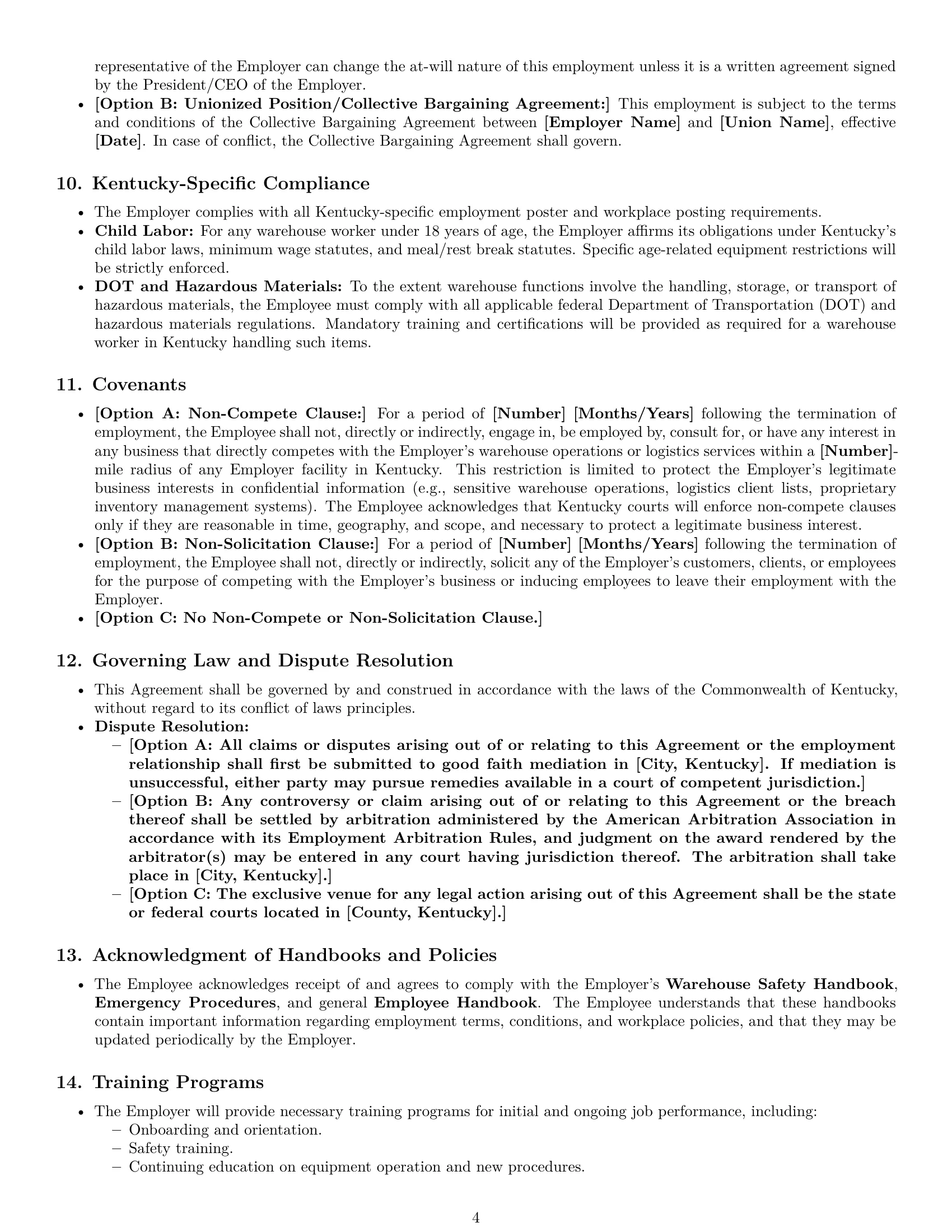 Preview page 4 of Pro Kentucky warehouse worker employment contract template